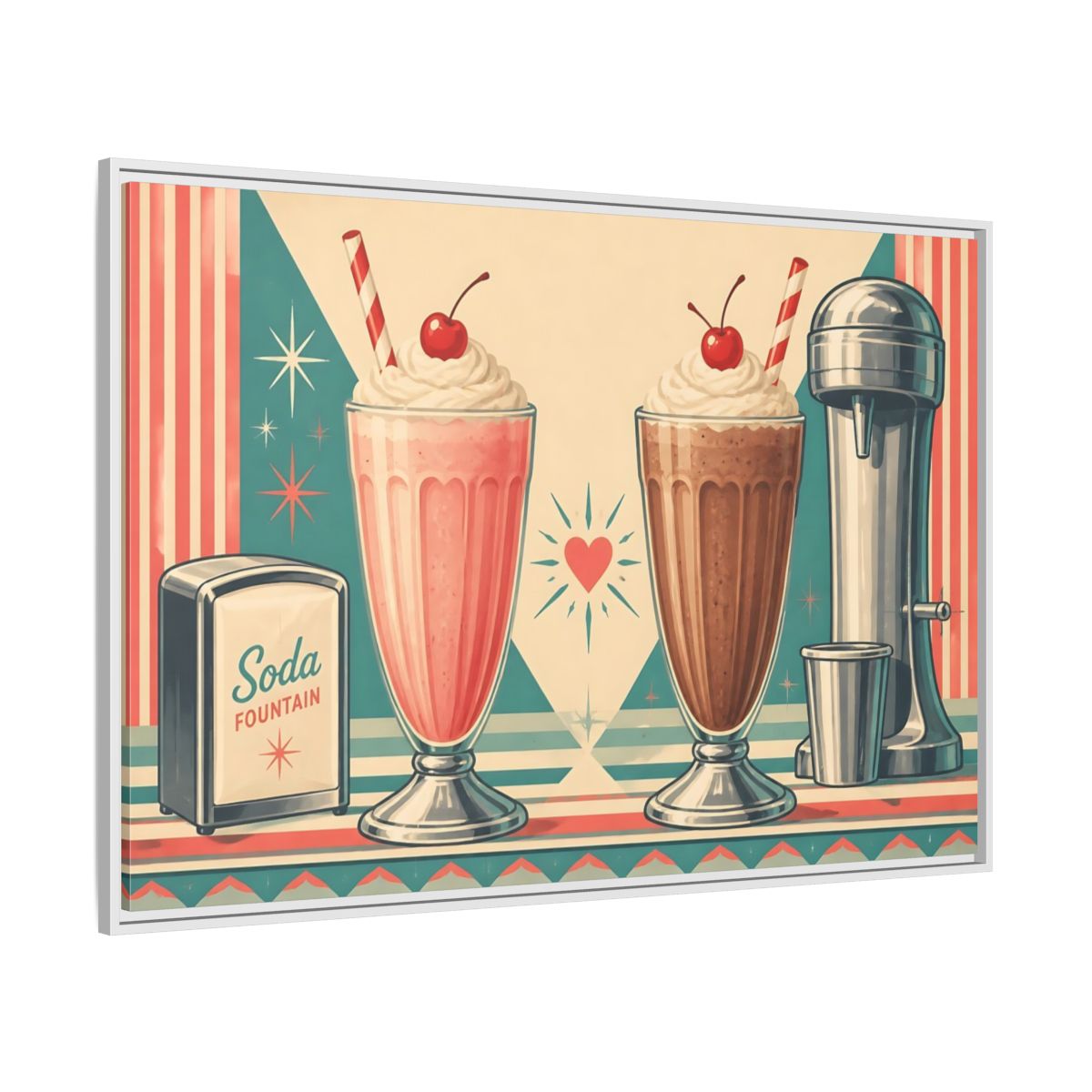 Side Mockup 7. Retro Soda Fountain Milkshakes shown as framed canvas print