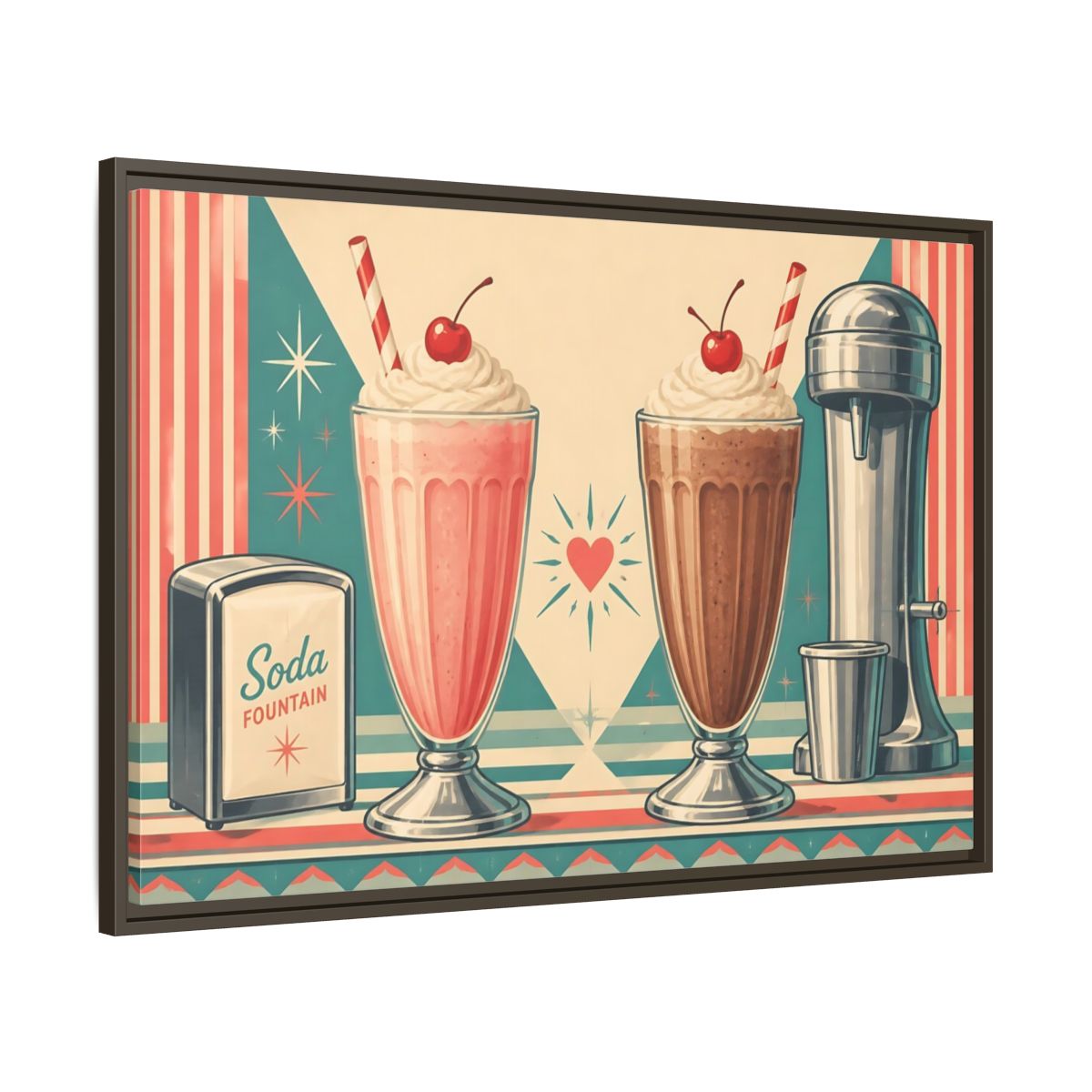 Main Mockup. Retro Soda Fountain Milkshakes shown as framed canvas print