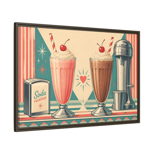 Main Mockup. Retro Soda Fountain Milkshakes shown as framed canvas print