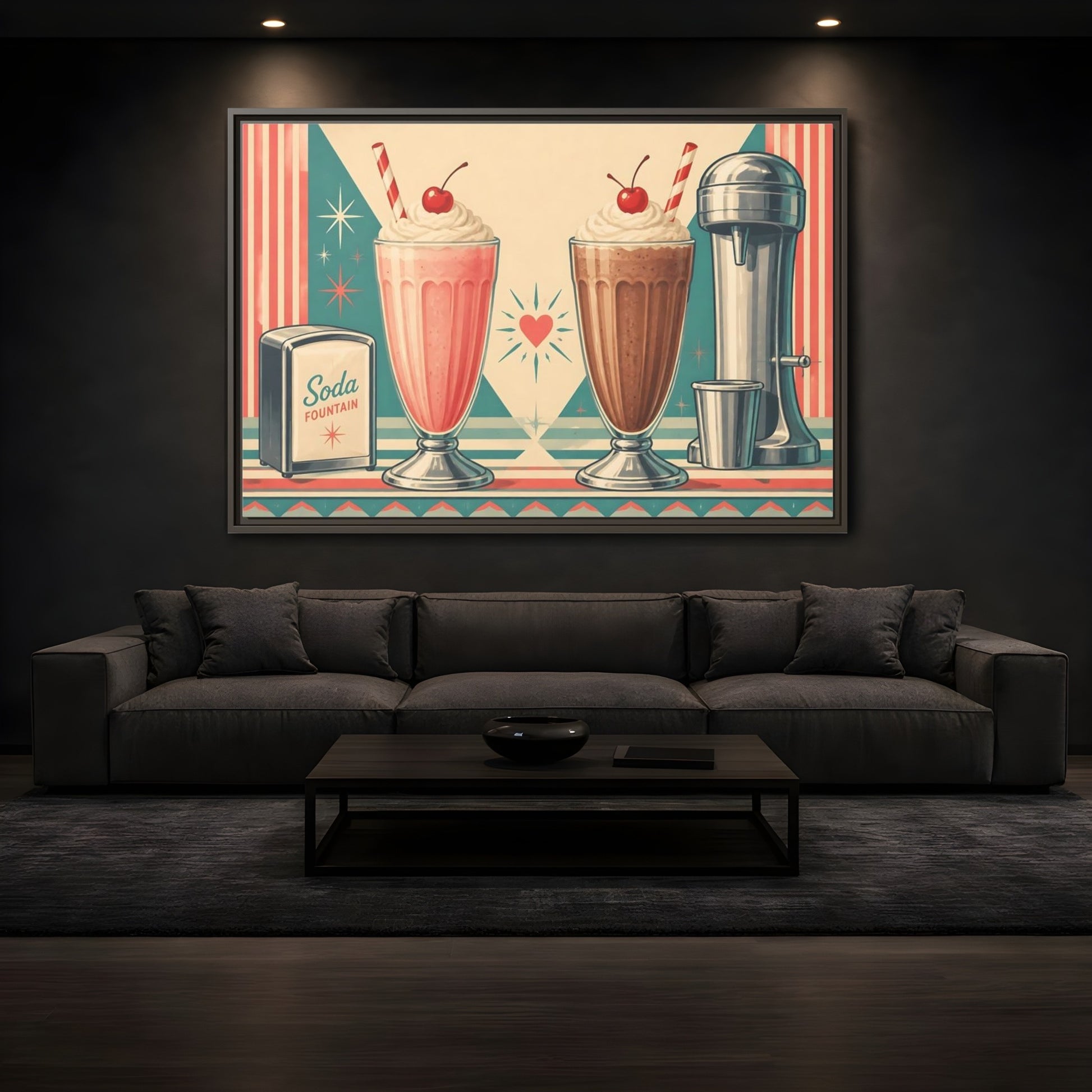 Mockup 3. Retro Soda Fountain Milkshakes shown as framed canvas print