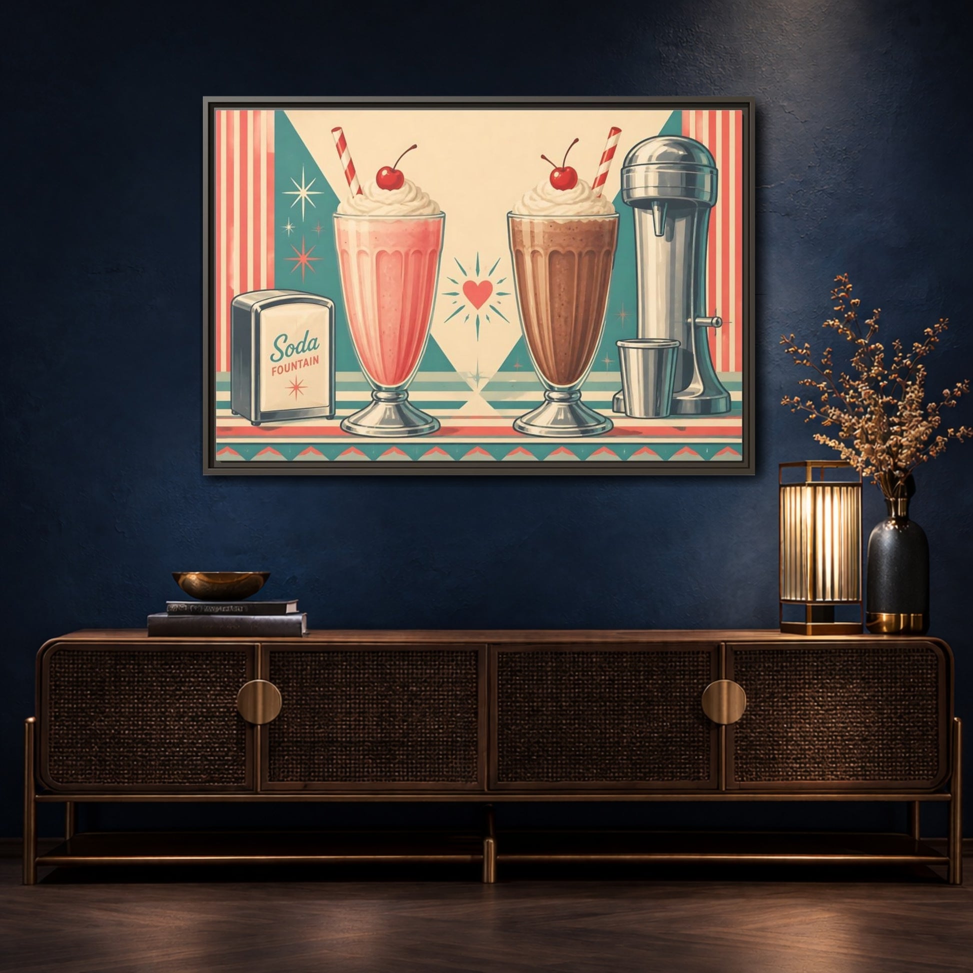 Mockup 4. Retro Soda Fountain Milkshakes shown as framed canvas print