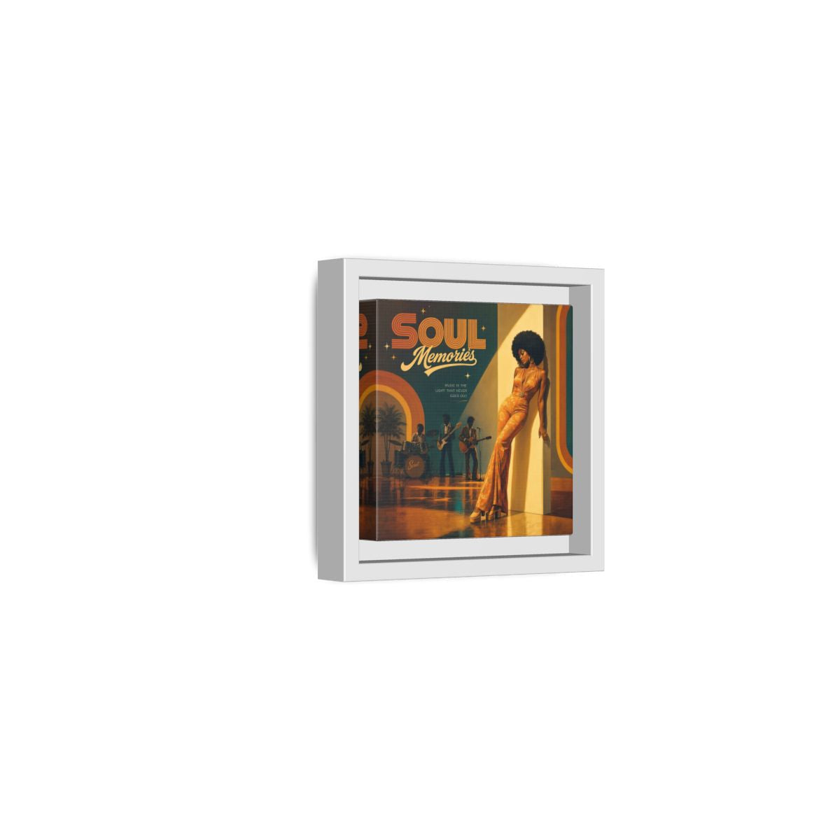 Side Mockup 22. Retro Soul Diva shown as framed canvas print