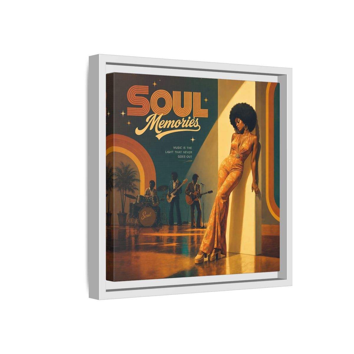 Side Mockup 16. Retro Soul Diva shown as framed canvas print