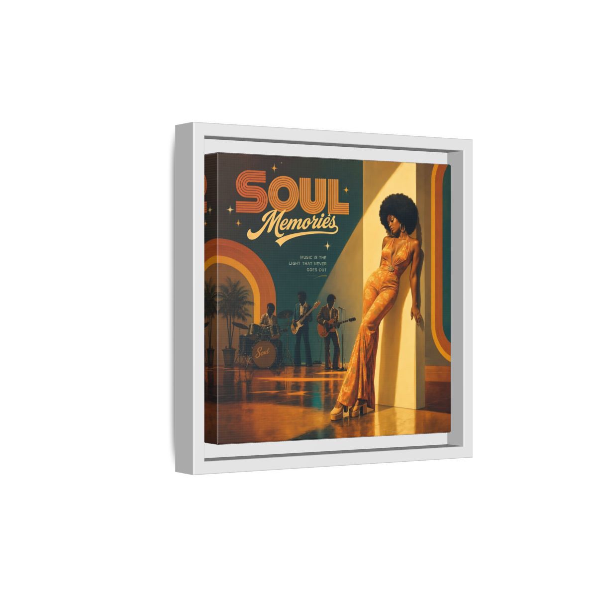 Side Mockup 19. Retro Soul Diva shown as framed canvas print
