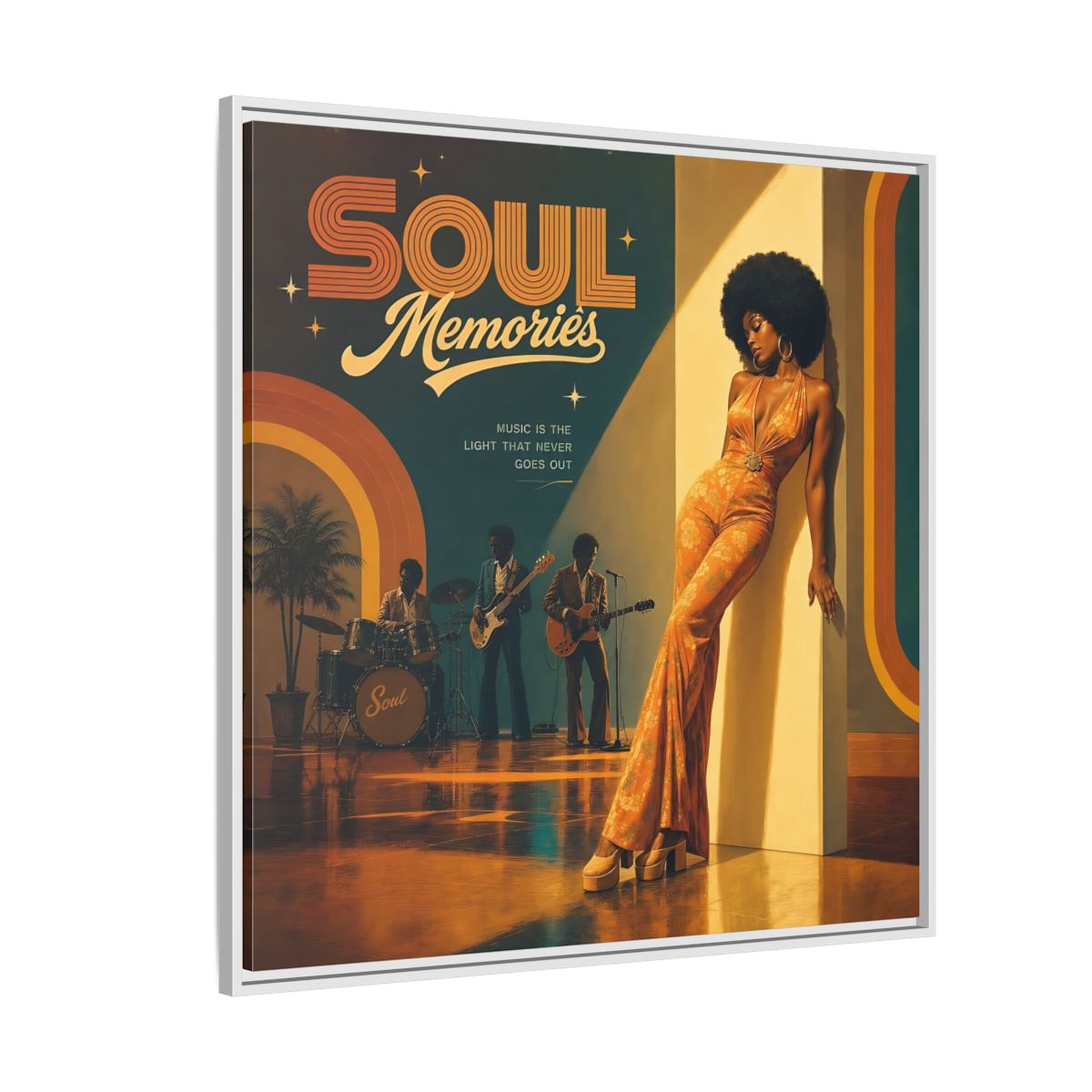 Side Mockup 4. Retro Soul Diva shown as framed canvas print