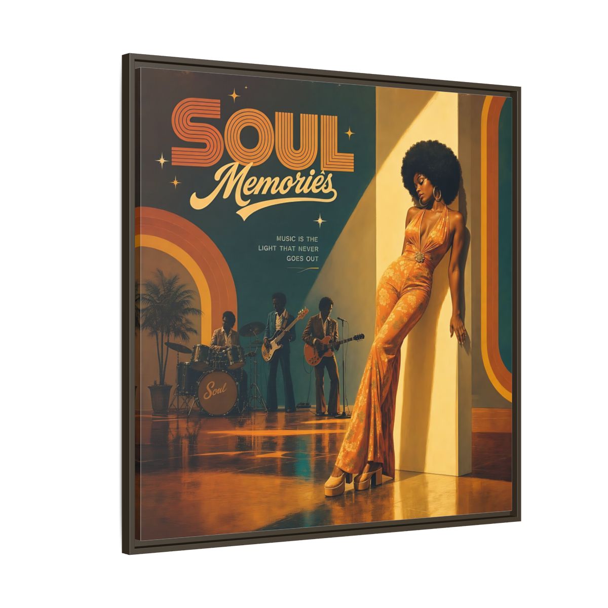 Side Mockup 5. Retro Soul Diva shown as framed canvas print