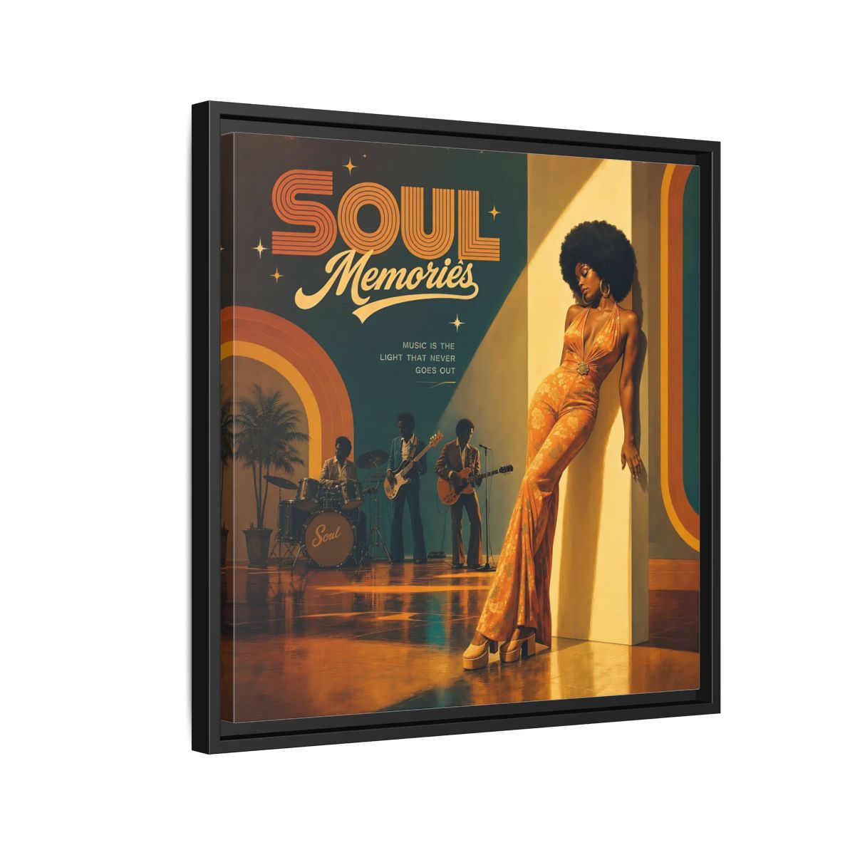 Side Mockup 12. Retro Soul Diva shown as framed canvas print