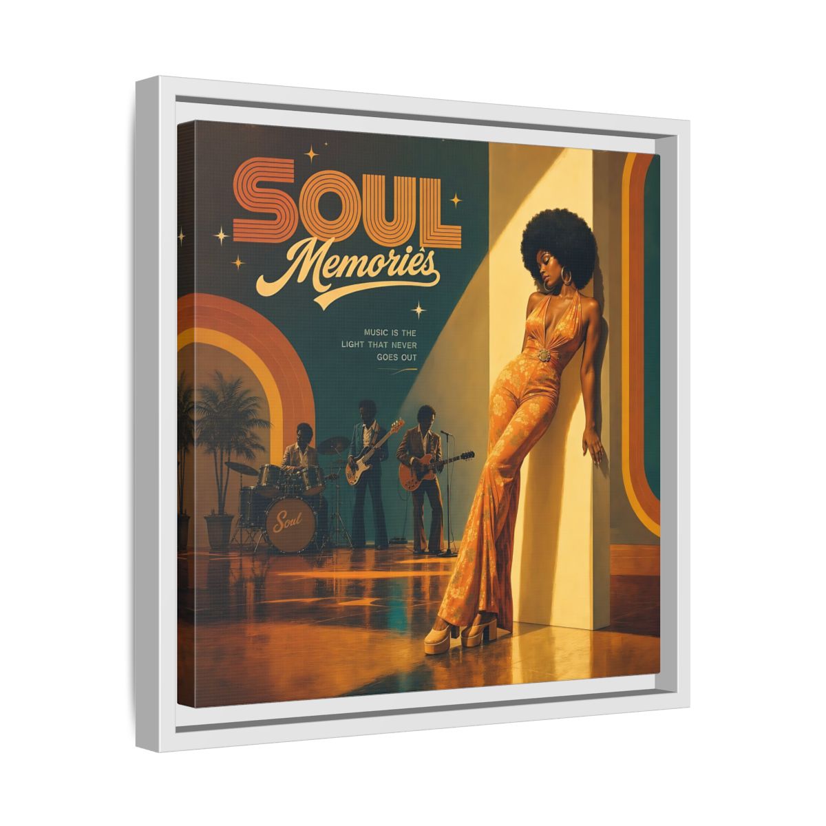 Side Mockup 28. Retro Soul Diva shown as framed canvas print