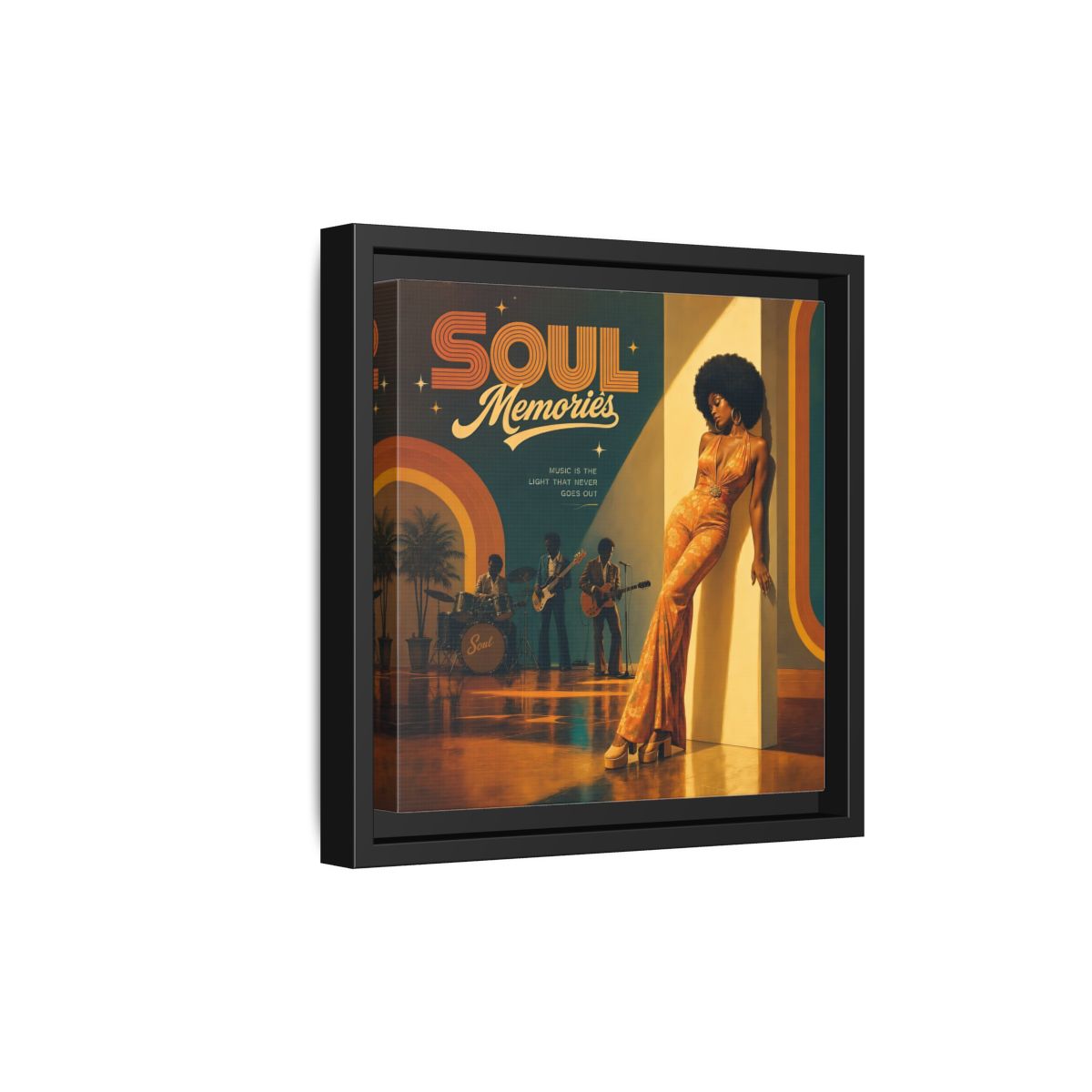 Side Mockup 21. Retro Soul Diva shown as framed canvas print