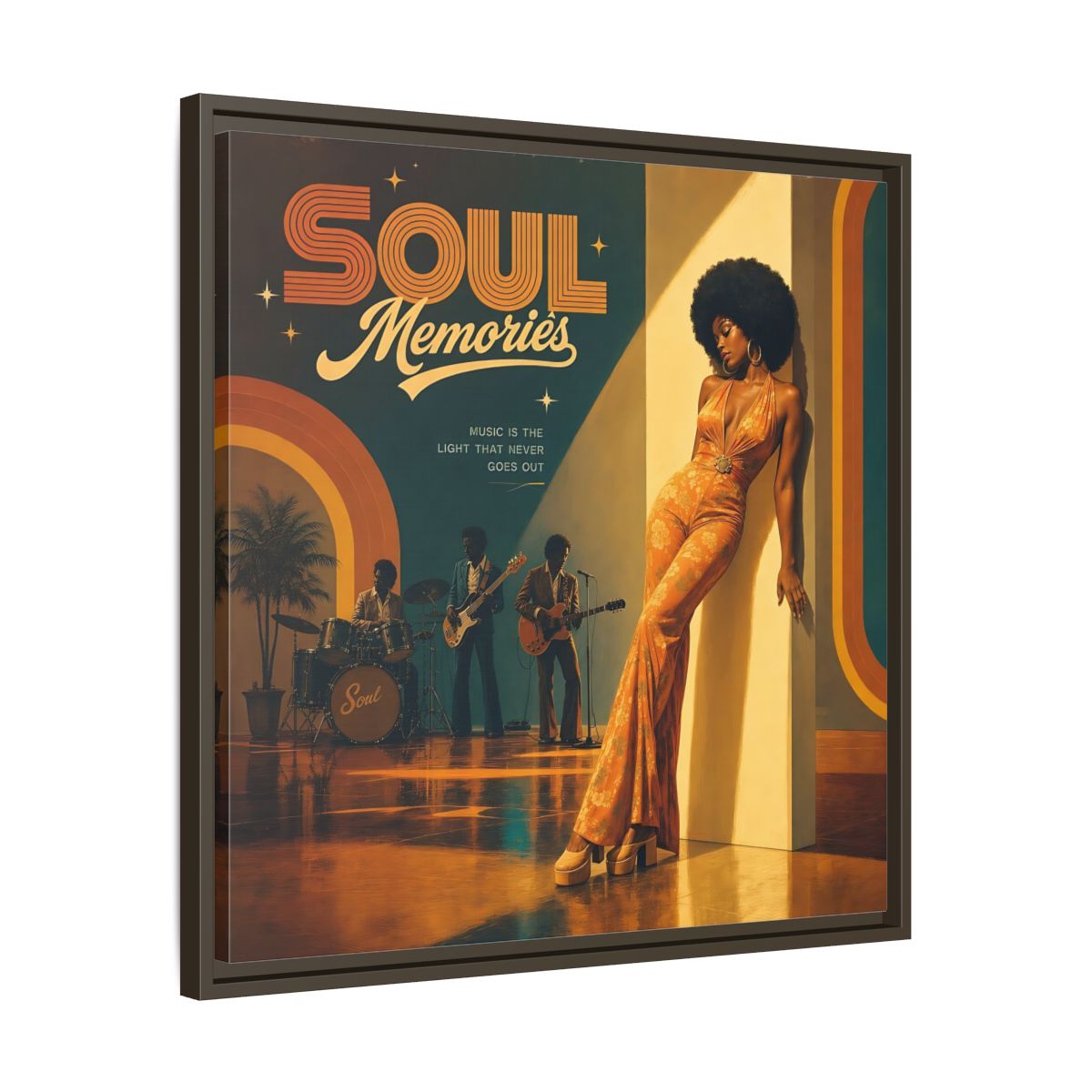 Side Mockup 27. Retro Soul Diva shown as framed canvas print