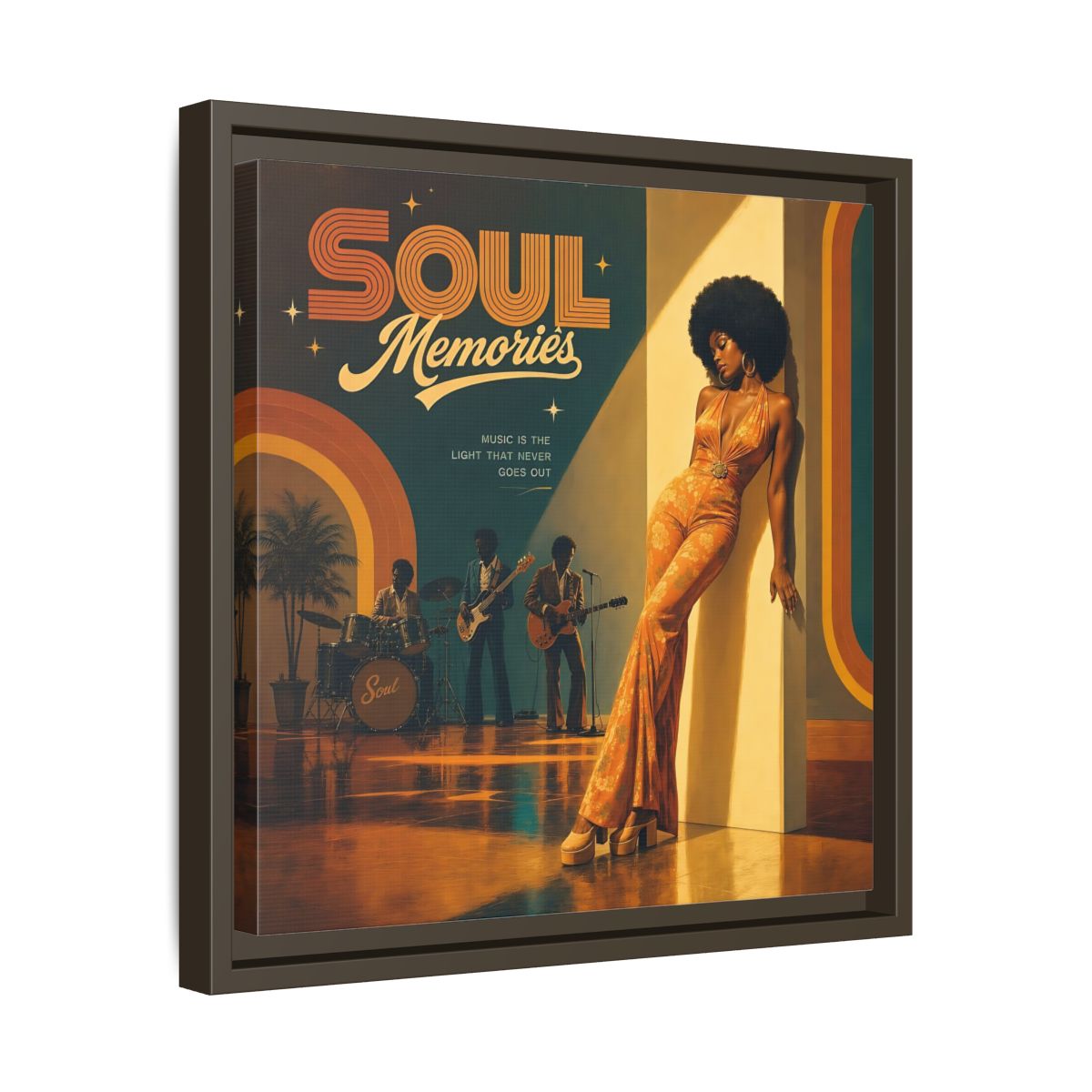 Side Mockup 29. Retro Soul Diva shown as framed canvas print