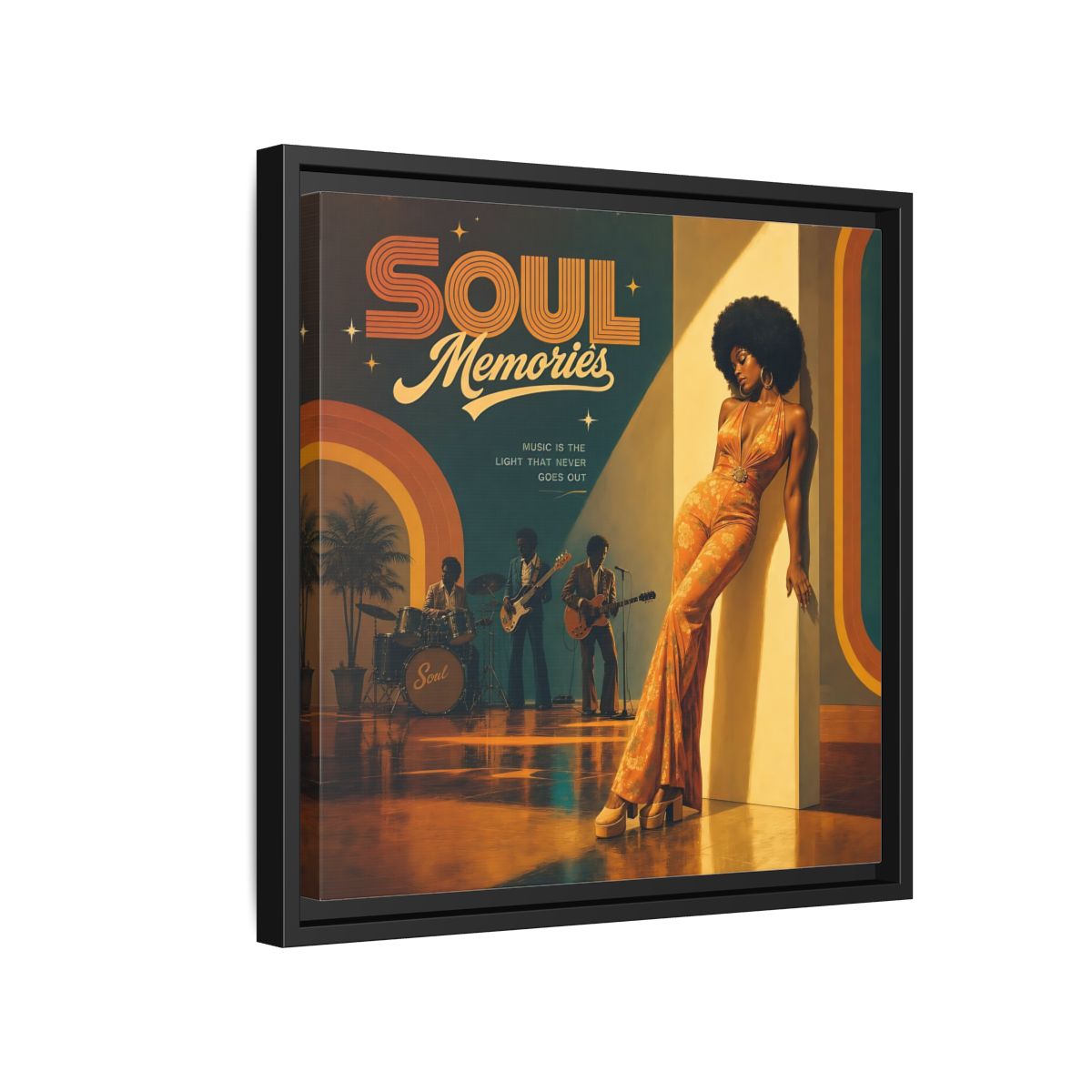 Side Mockup 15. Retro Soul Diva shown as framed canvas print