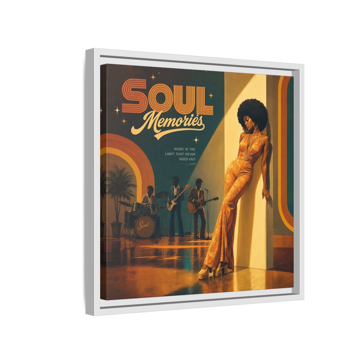 Side Mockup 13. Retro Soul Diva shown as framed canvas print