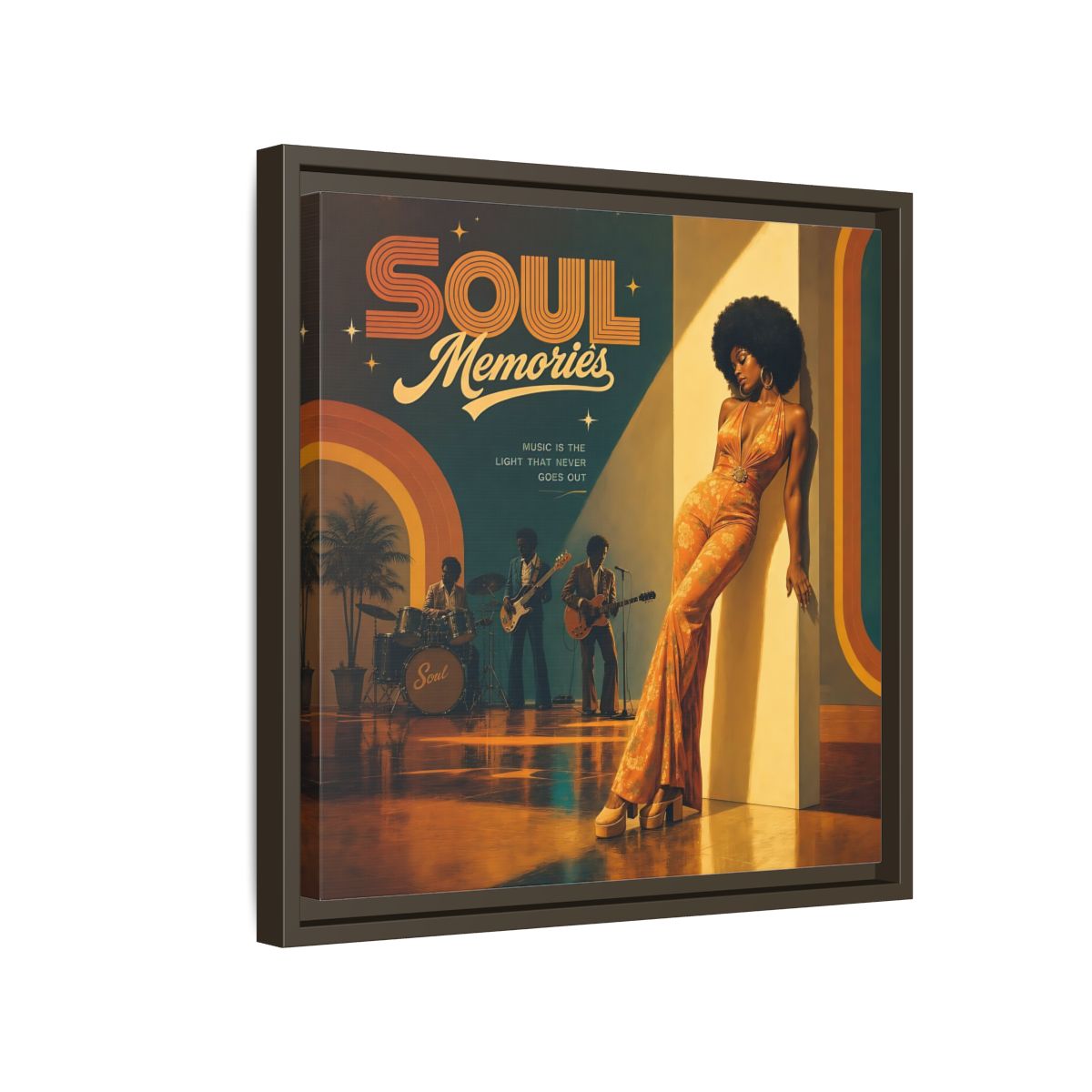 Side Mockup 14. Retro Soul Diva shown as framed canvas print