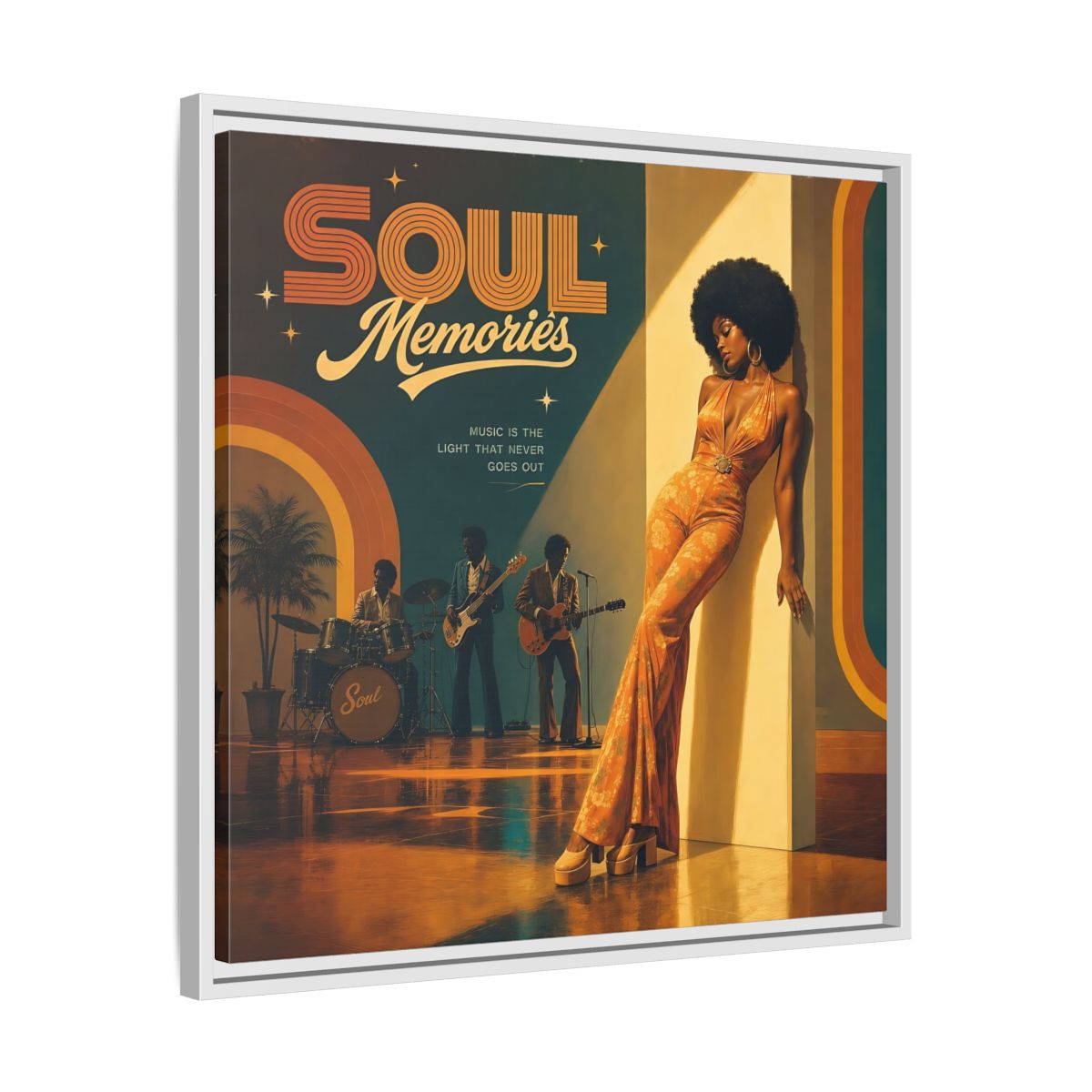 Side Mockup 26. Retro Soul Diva shown as framed canvas print