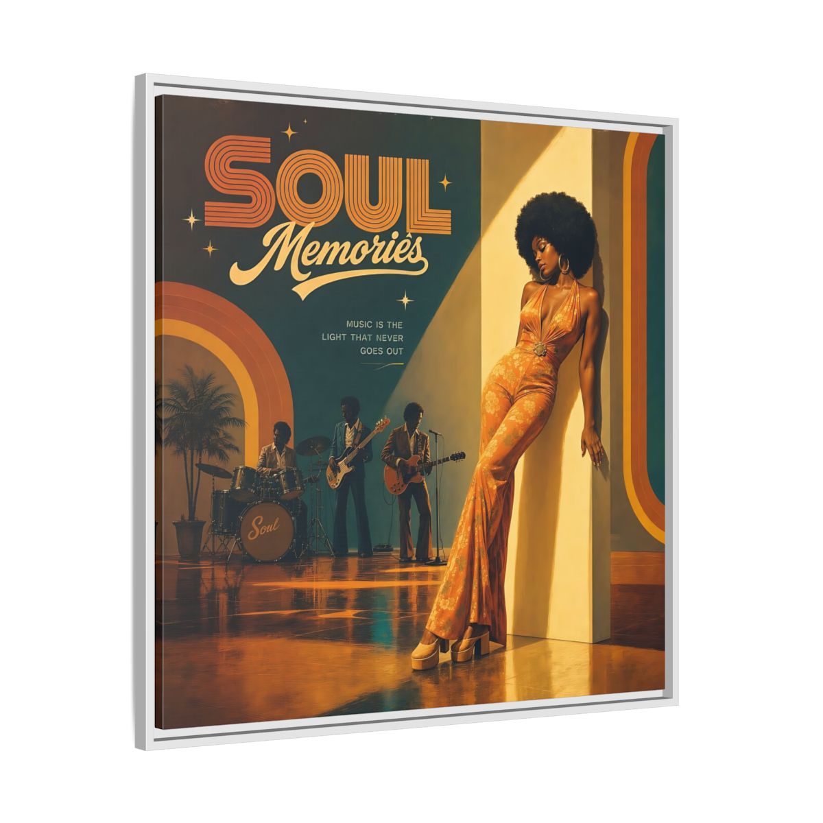 Side Mockup 25. Retro Soul Diva shown as framed canvas print