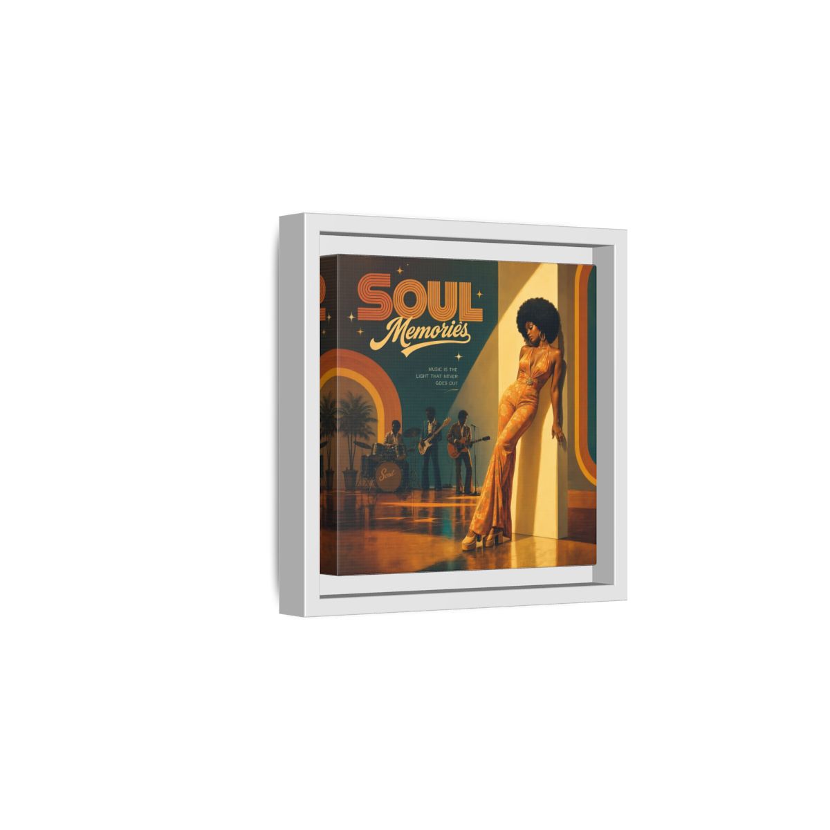 Side Mockup 1. Retro Soul Diva shown as framed canvas print