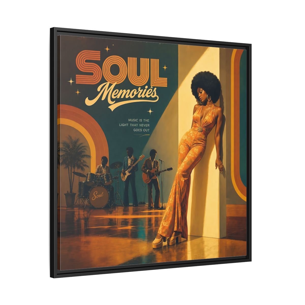 Side Mockup 30. Retro Soul Diva shown as framed canvas print