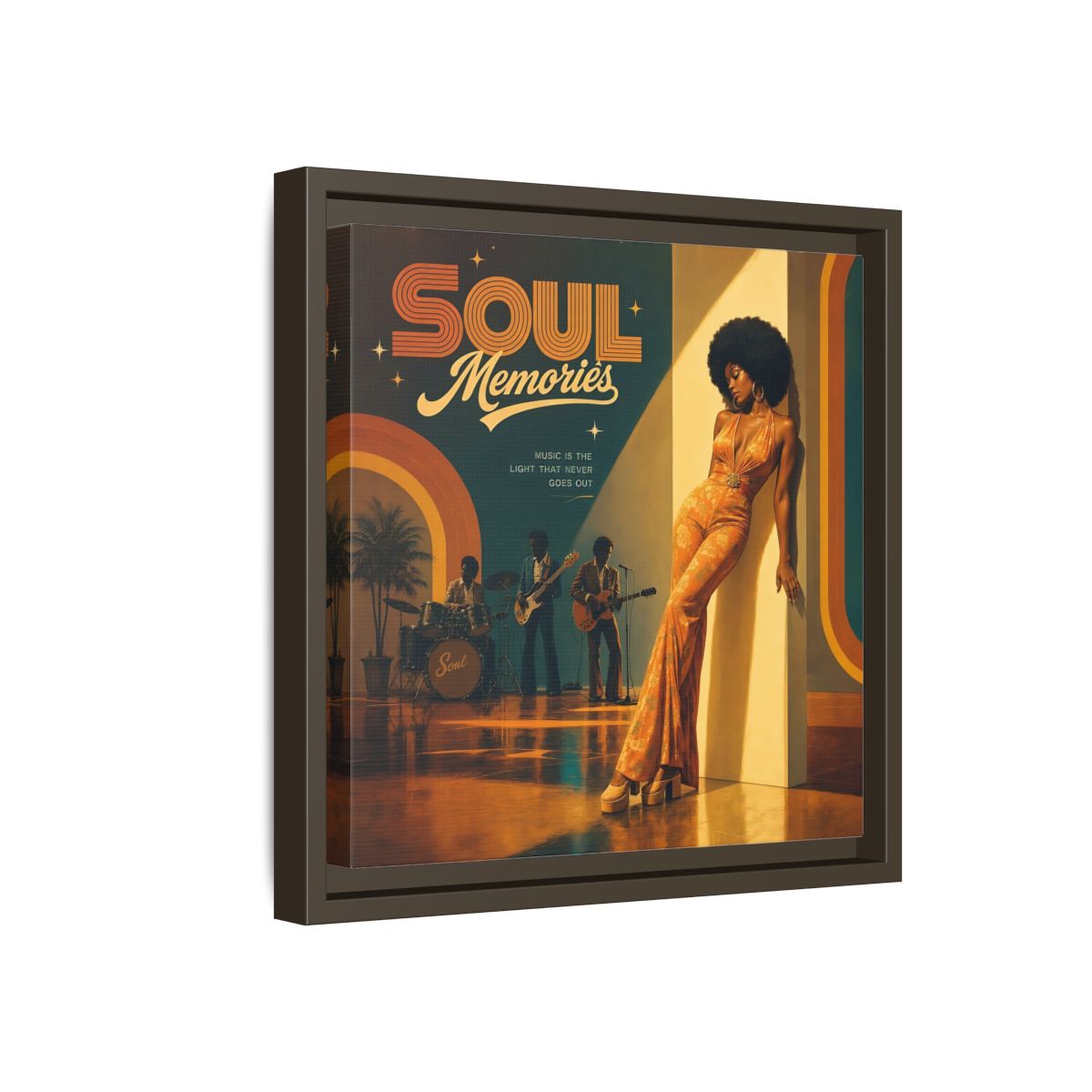 Side Mockup 17. Retro Soul Diva shown as framed canvas print