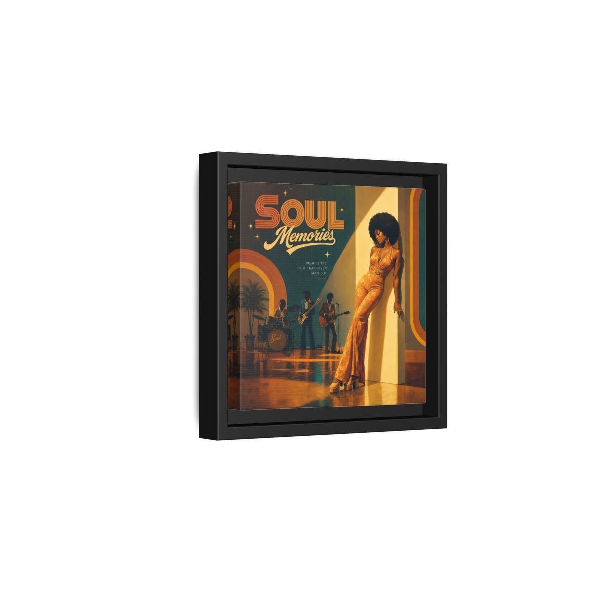 Side Mockup 3. Retro Soul Diva shown as framed canvas print