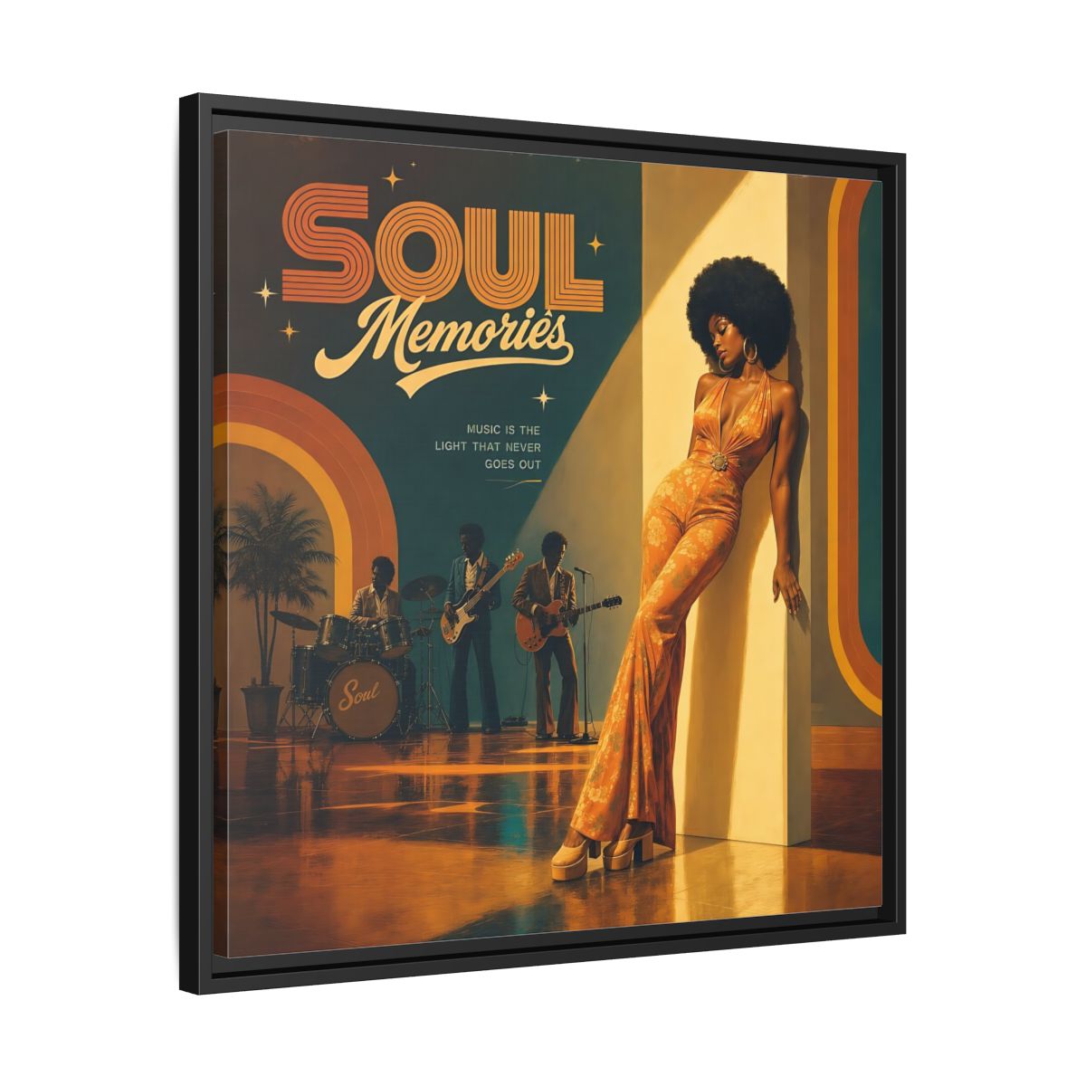 Side Mockup 31. Retro Soul Diva shown as framed canvas print