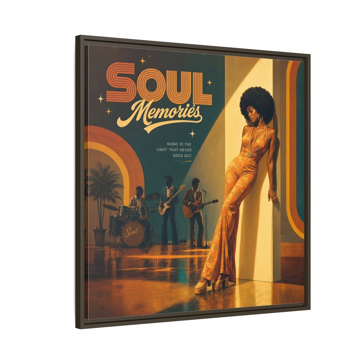 Side Mockup 8. Retro Soul Diva shown as framed canvas print