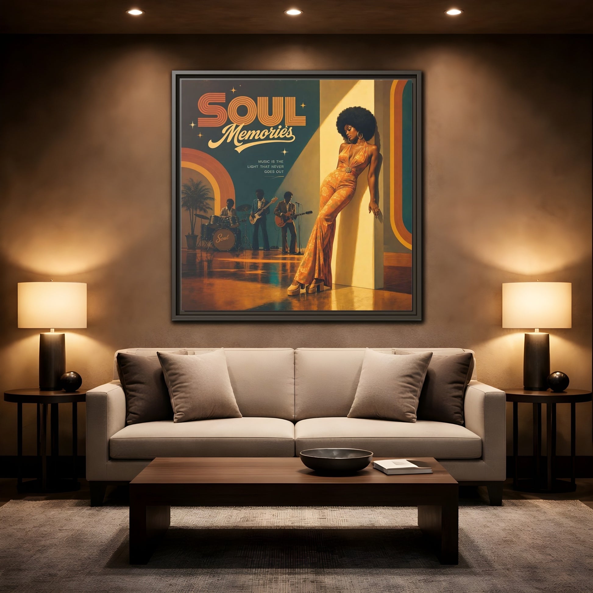 Mockup 2. Retro Soul Diva shown as framed canvas print