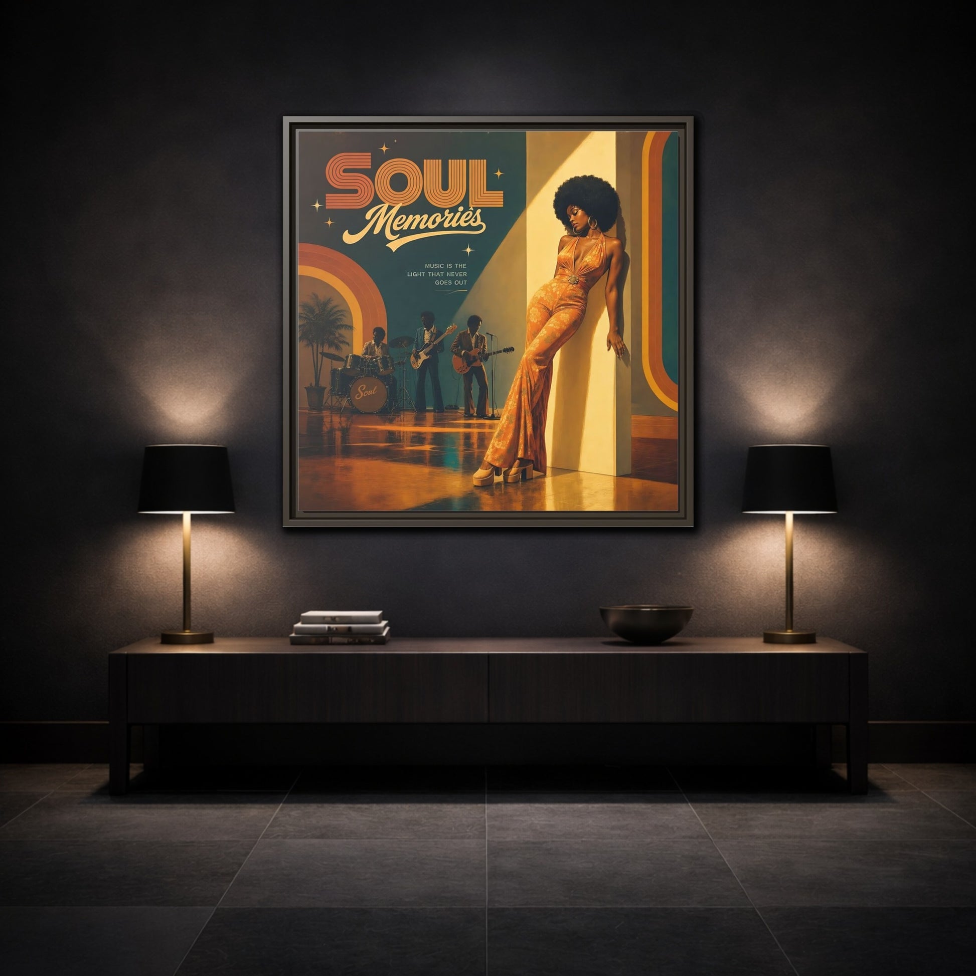 Mockup 3. Retro Soul Diva shown as framed canvas print