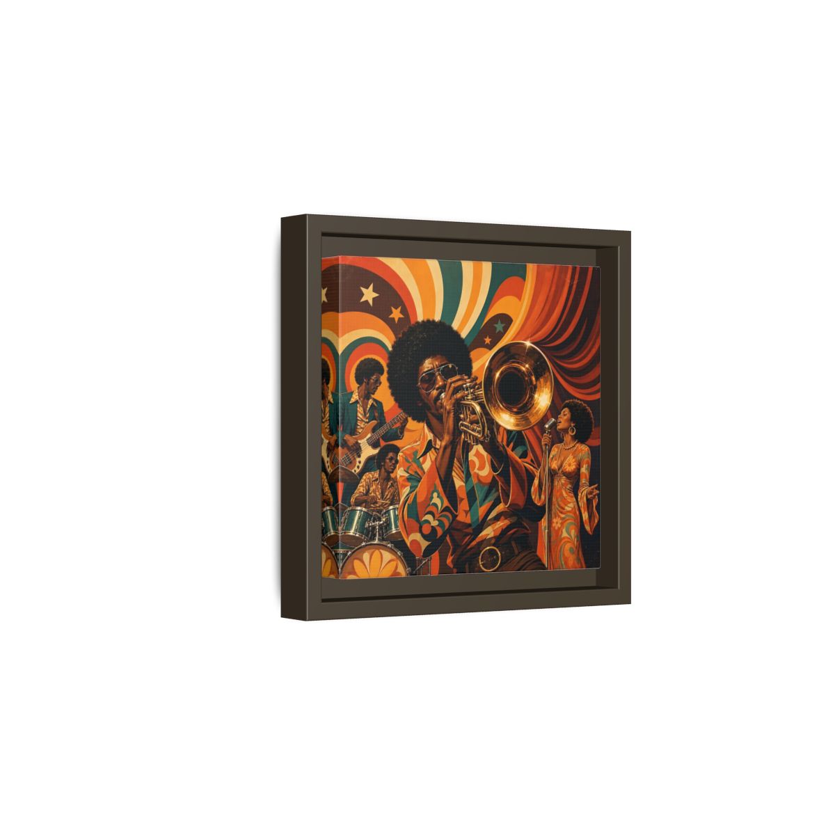 Side Mockup 2. Retro Soul Jazz Quartet shown as framed canvas print