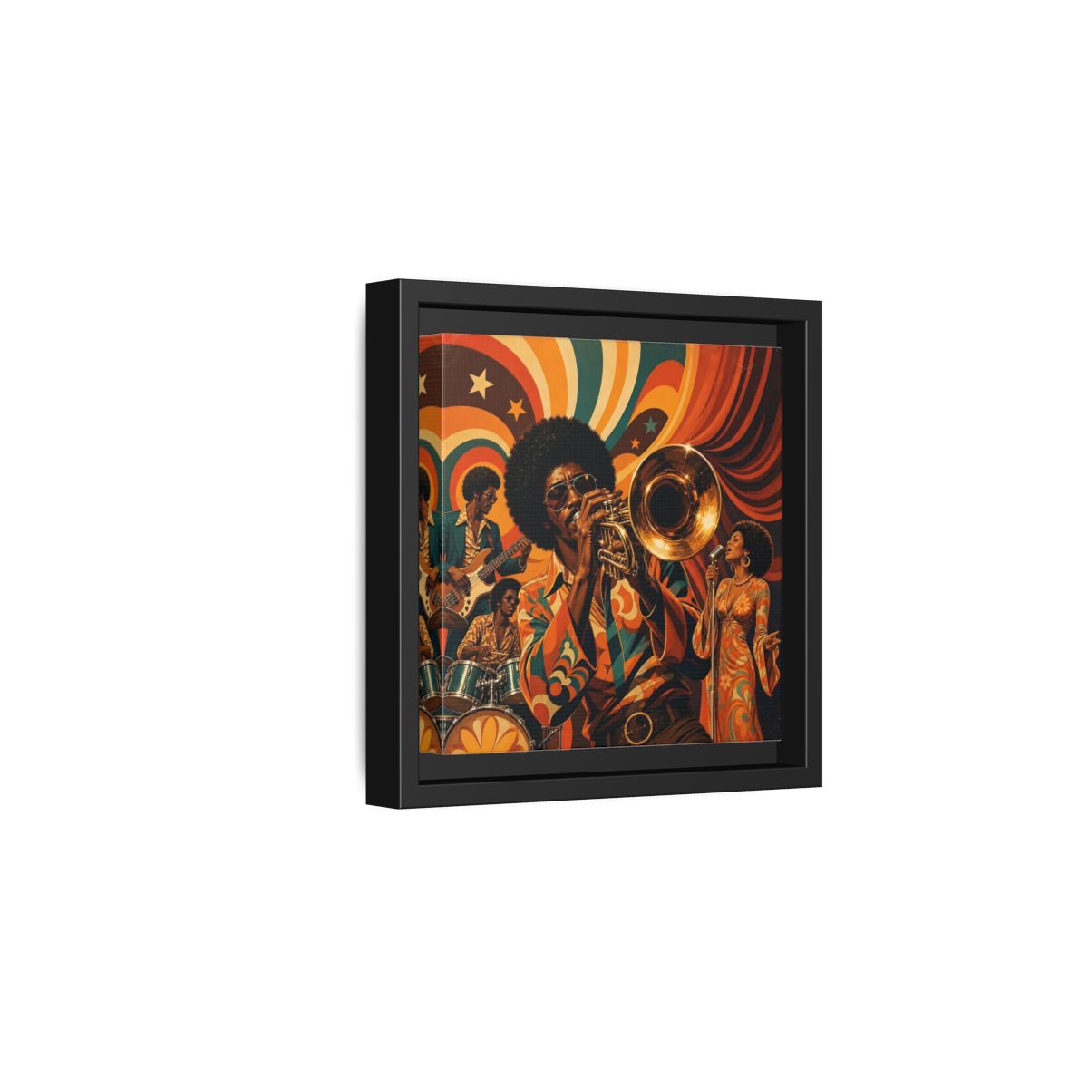 Side Mockup 3. Retro Soul Jazz Quartet shown as framed canvas print