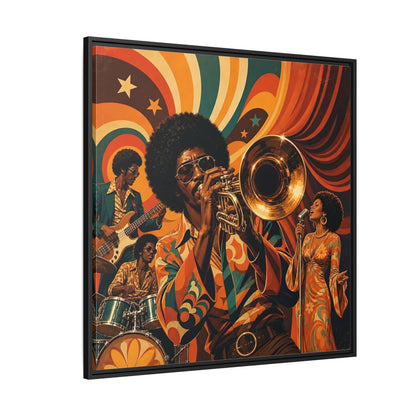 Side Mockup 6. Retro Soul Jazz Quartet shown as framed canvas print