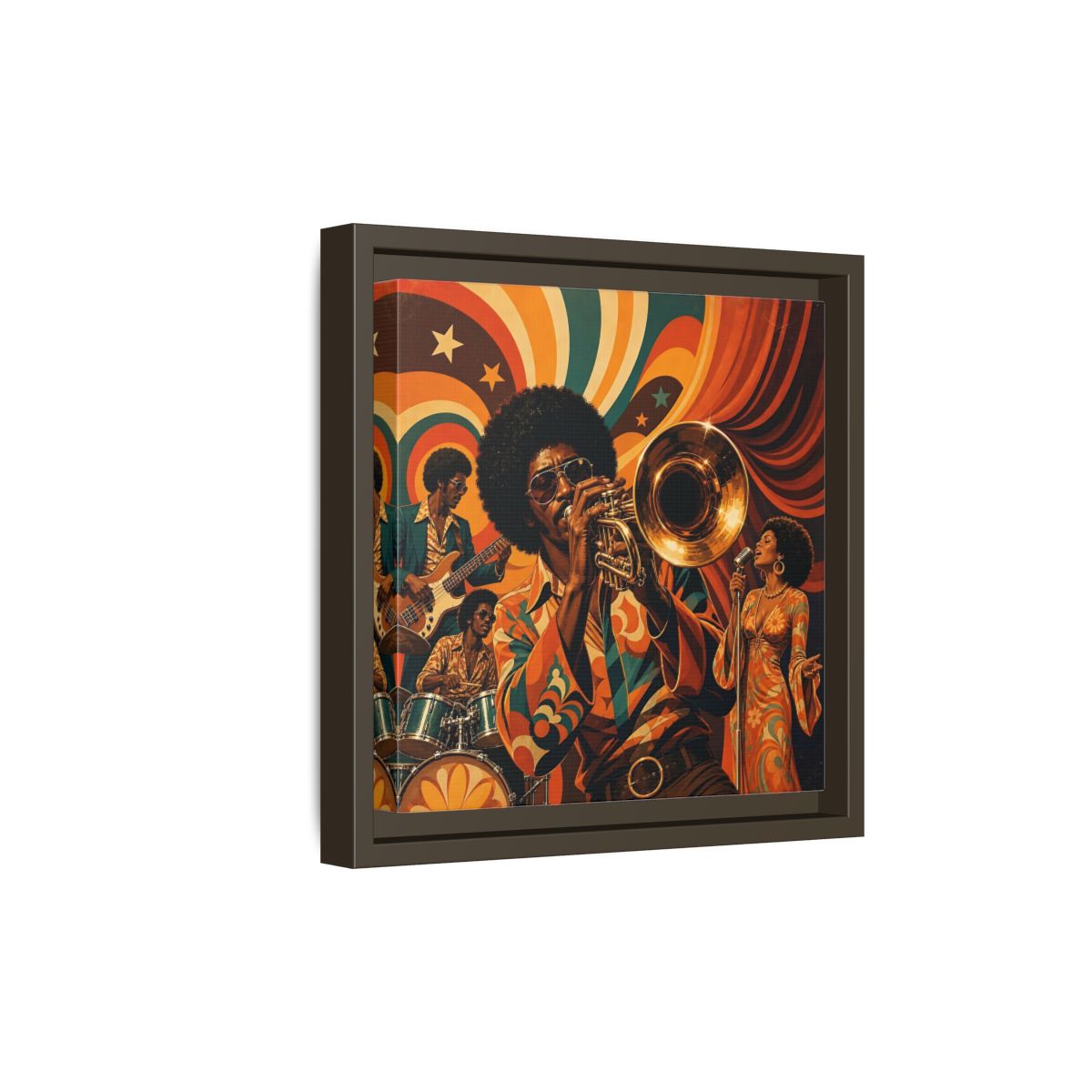Side Mockup 20. Retro Soul Jazz Quartet shown as framed canvas print