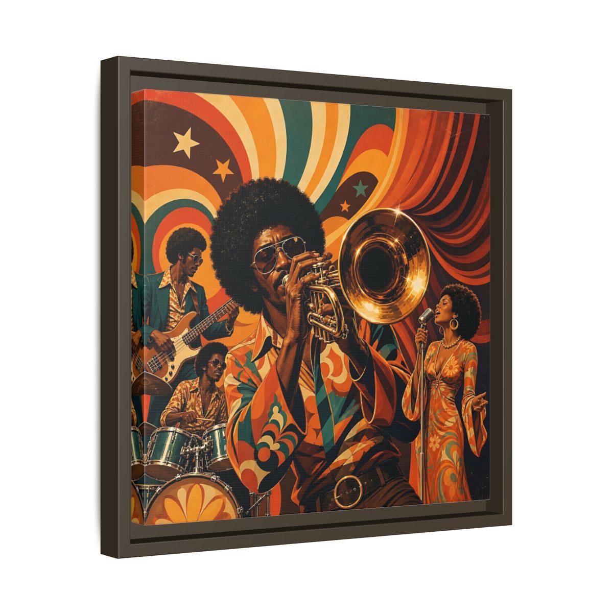 Side Mockup 29. Retro Soul Jazz Quartet shown as framed canvas print
