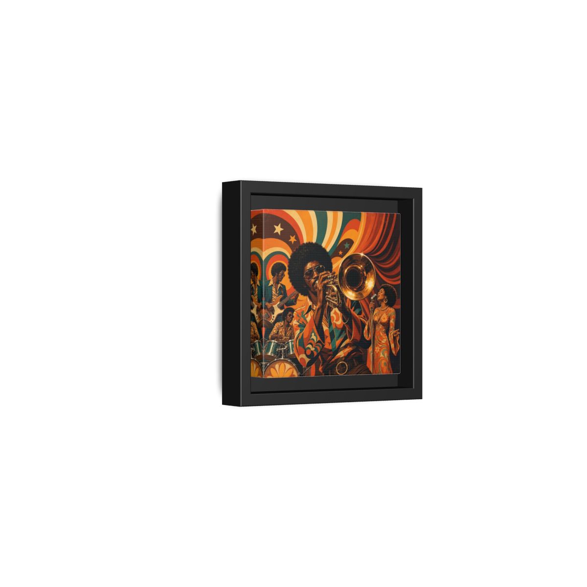 Side Mockup 24. Retro Soul Jazz Quartet shown as framed canvas print