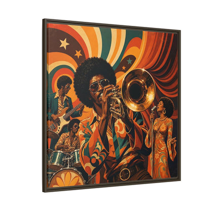 Side Mockup 5. Retro Soul Jazz Quartet shown as framed canvas print