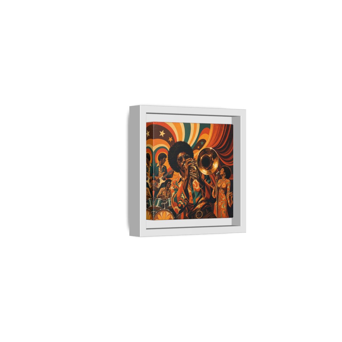 Side Mockup 22. Retro Soul Jazz Quartet shown as framed canvas print
