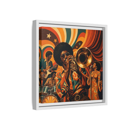 Side Mockup 16. Retro Soul Jazz Quartet shown as framed canvas print