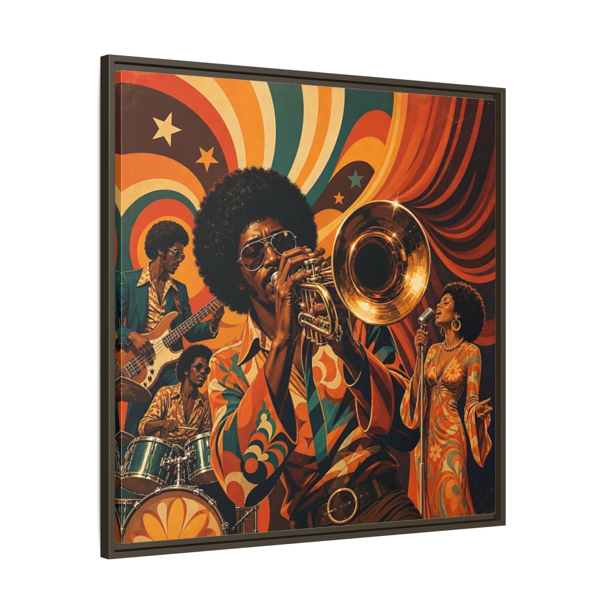 Main Mockup. Retro Soul Jazz Quartet shown as framed canvas print