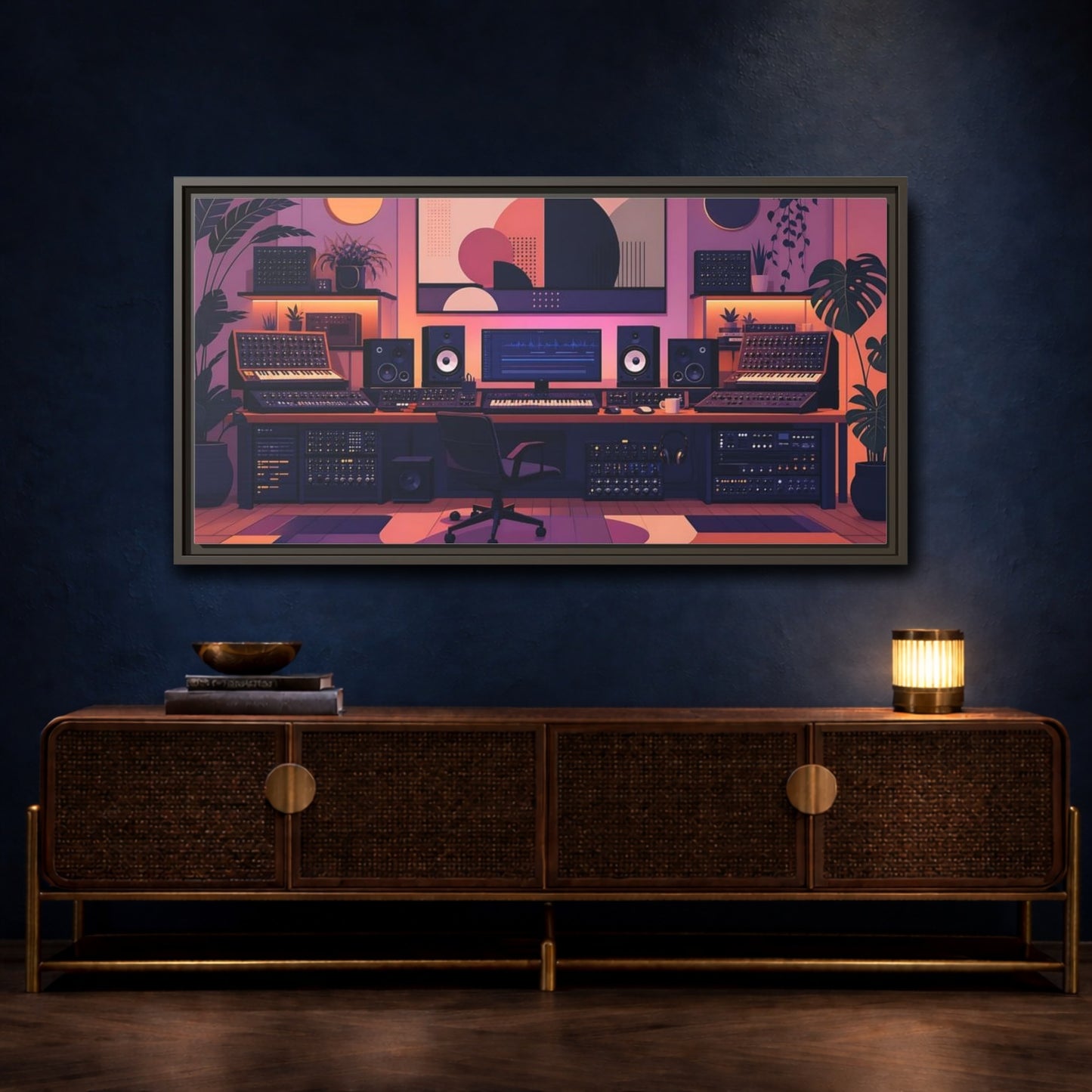 Mockup 4. Retro Synth Studio shown as framed canvas print