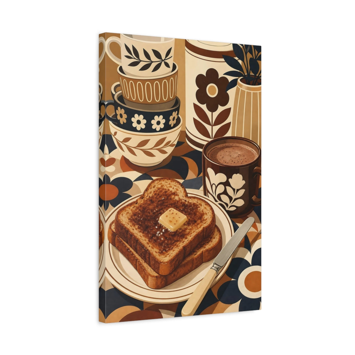 Side Mockup 3. Retro Toast And Coffee shown as canvas print