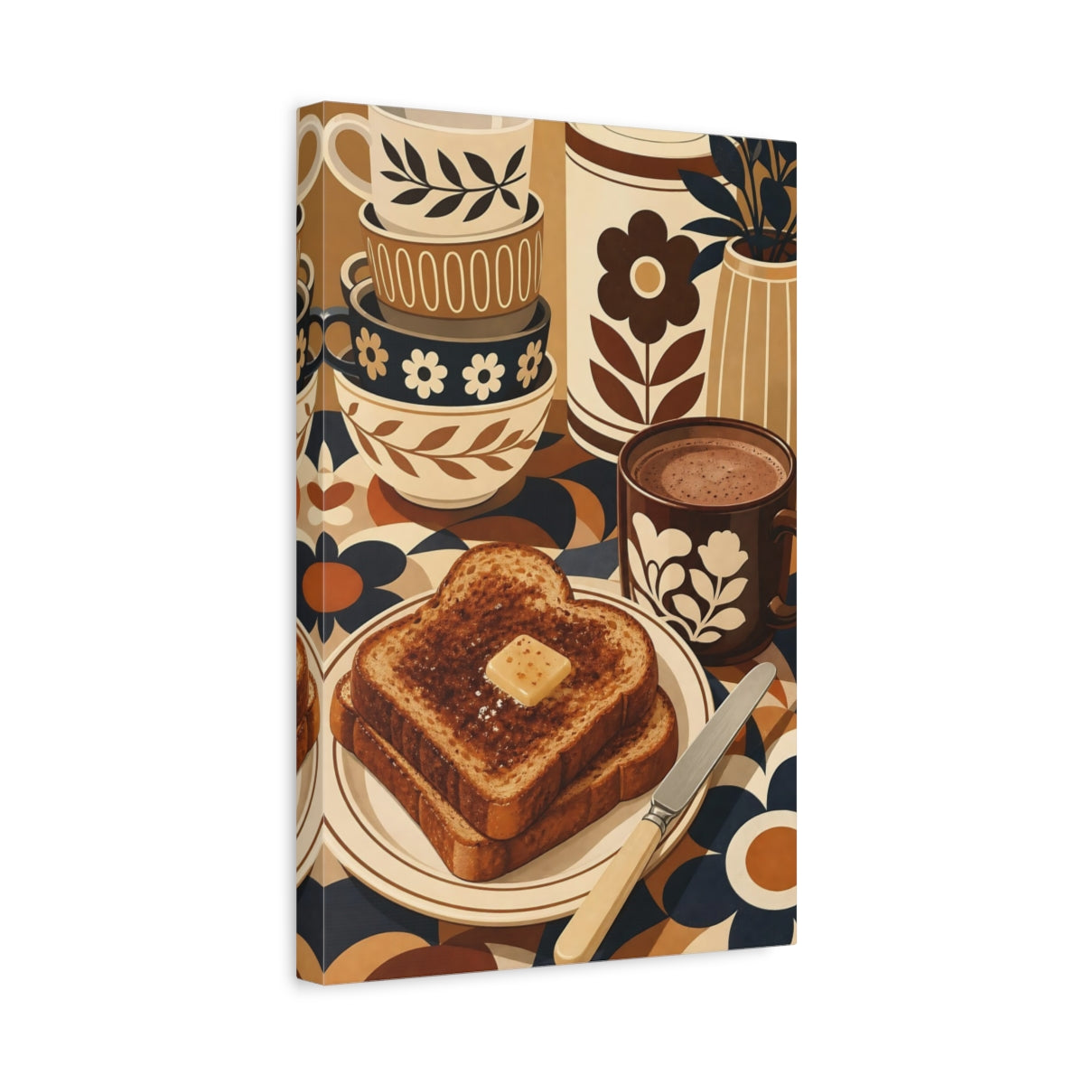 Side Mockup 4. Retro Toast And Coffee shown as canvas print