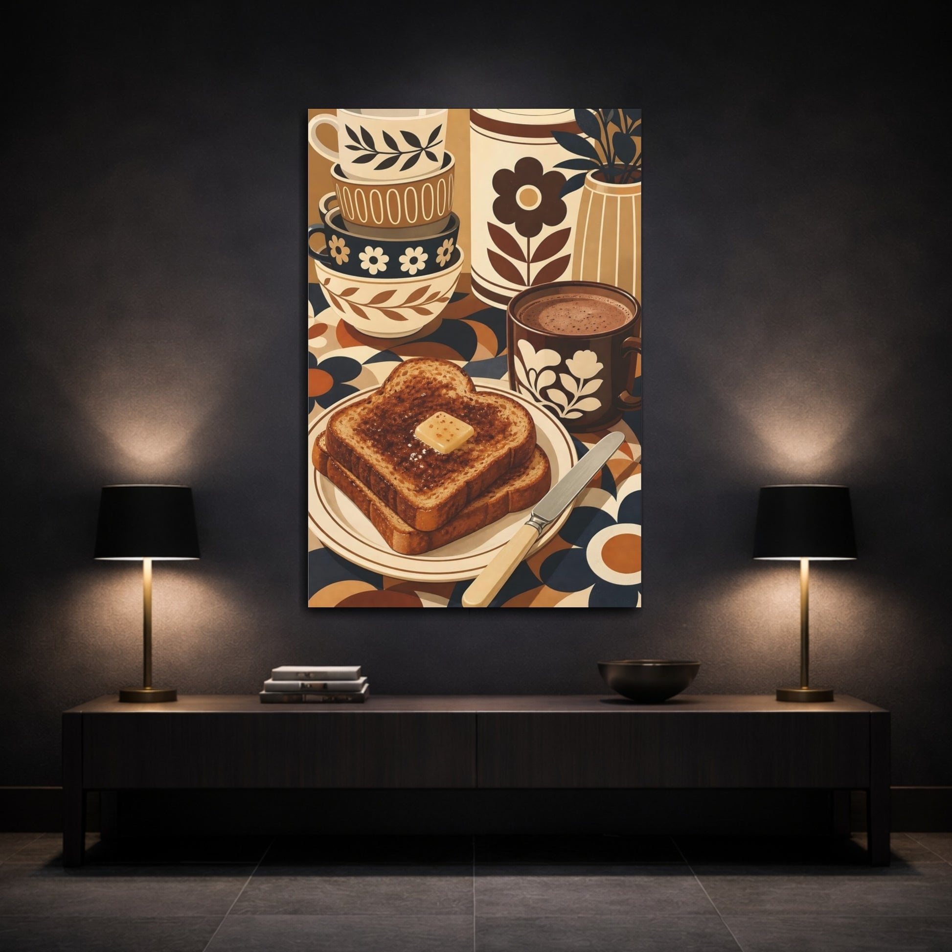 Mockup 3. Retro Toast And Coffee shown as canvas print