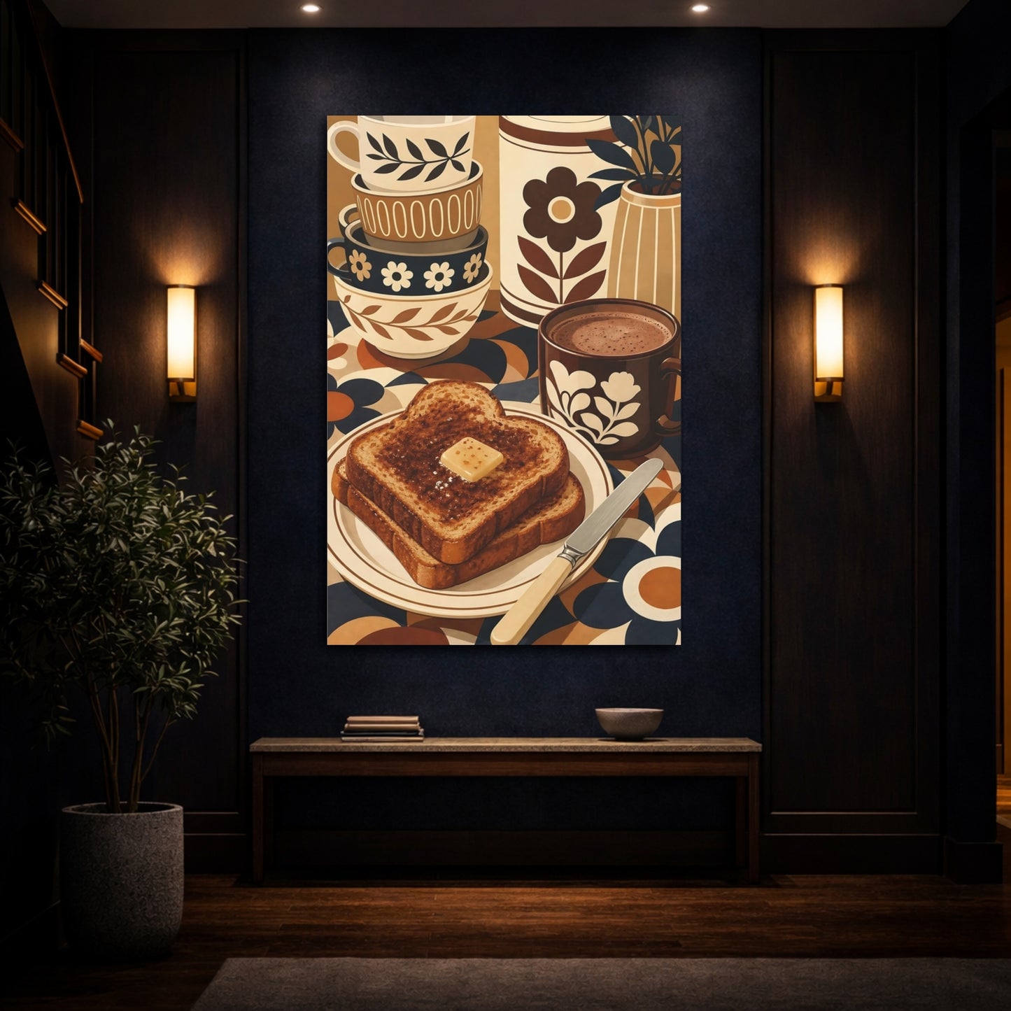 Mockup 4. Retro Toast And Coffee shown as canvas print
