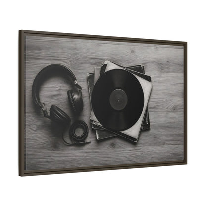 Main Mockup. Retro Vinyl And Headphones shown as framed canvas print
