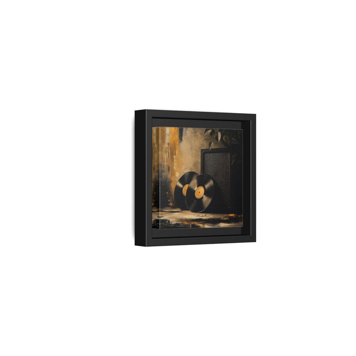 Side Mockup 24. Retro Vinyl Records Still Life shown as framed canvas print