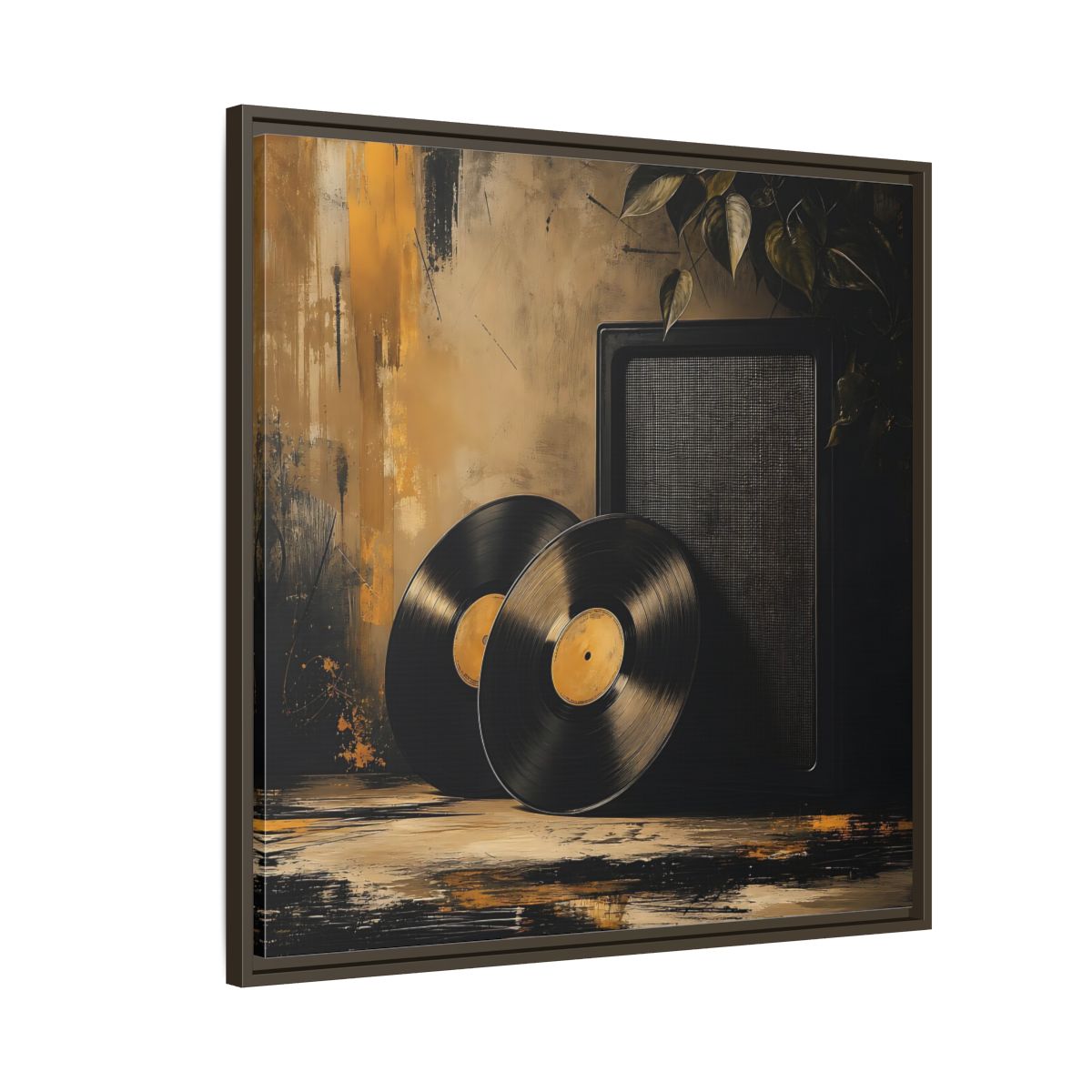 Side Mockup 8. Retro Vinyl Records Still Life shown as framed canvas print