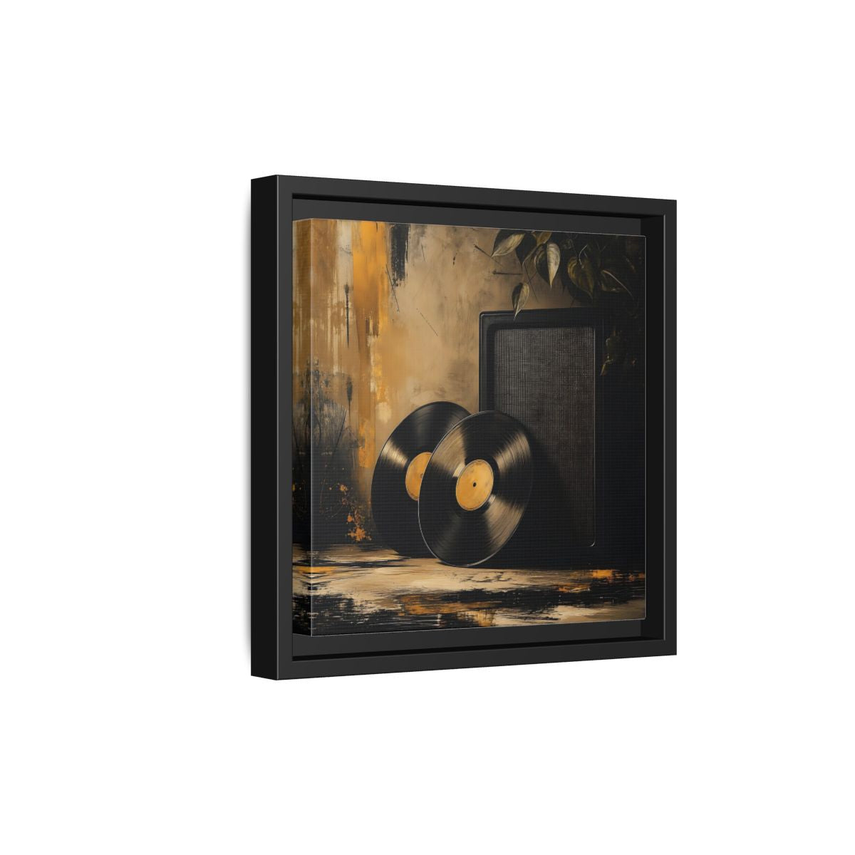 Side Mockup 21. Retro Vinyl Records Still Life shown as framed canvas print