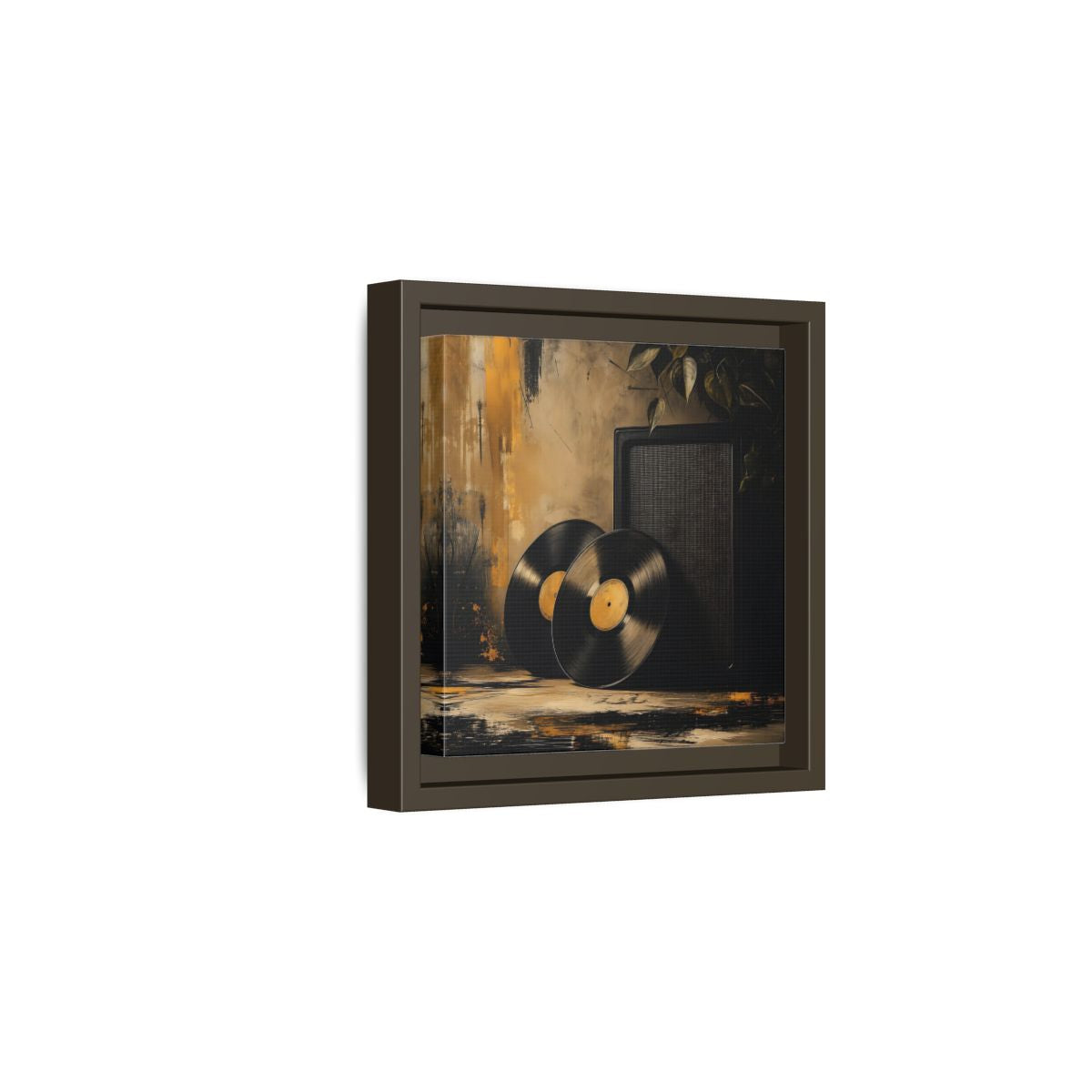 Side Mockup 2. Retro Vinyl Records Still Life shown as framed canvas print