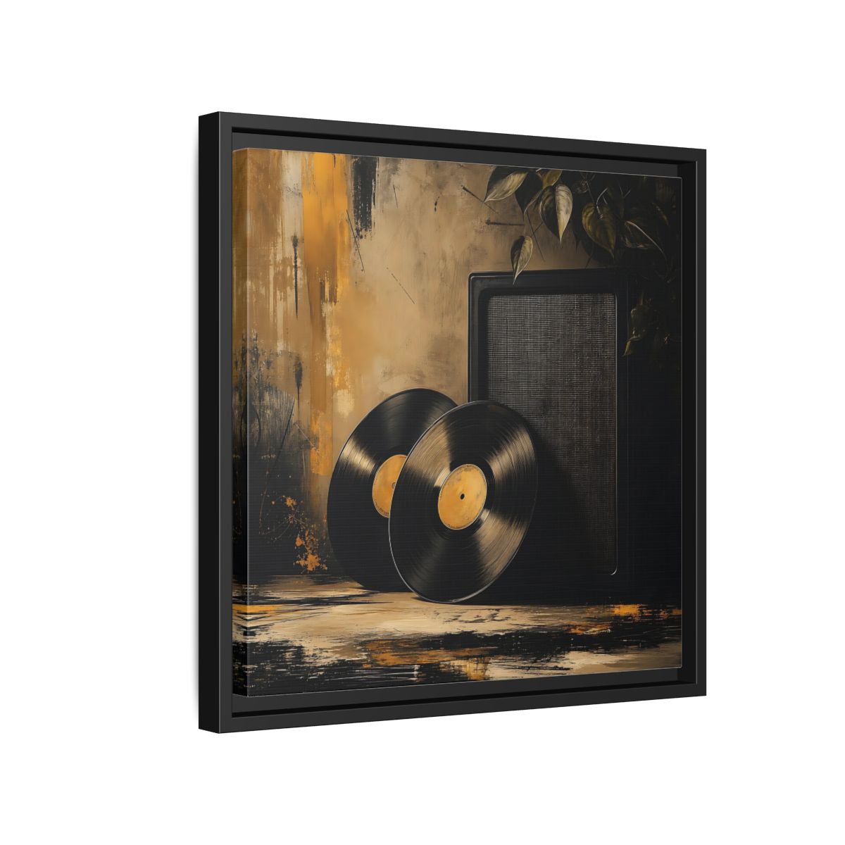 Side Mockup 15. Retro Vinyl Records Still Life shown as framed canvas print
