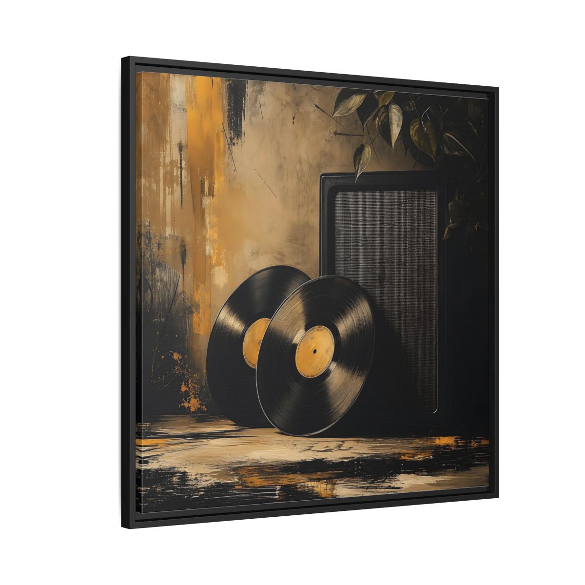 Side Mockup 9. Retro Vinyl Records Still Life shown as framed canvas print
